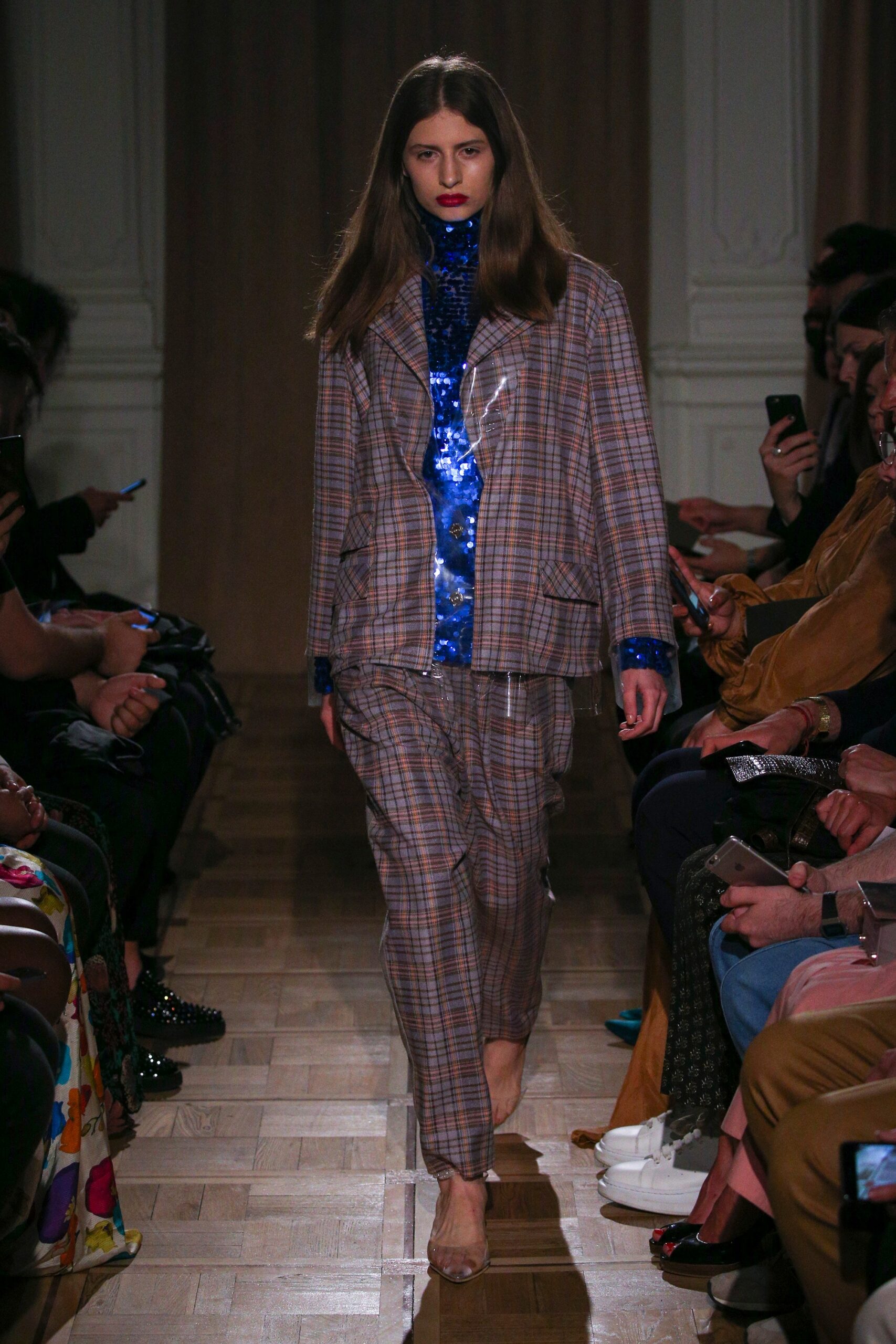 brown checked fitted suit