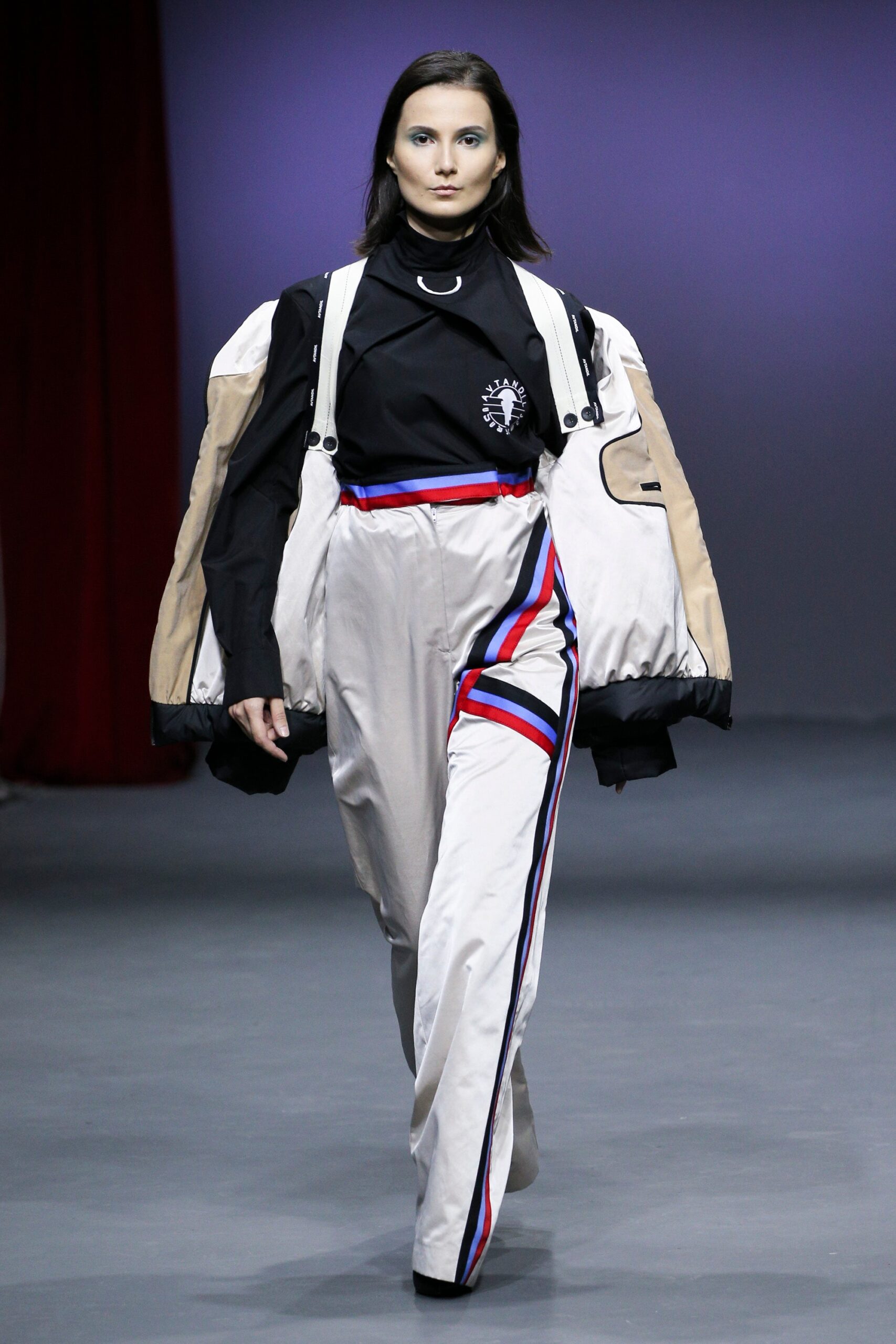 oversized black and beige jacket with fitted top