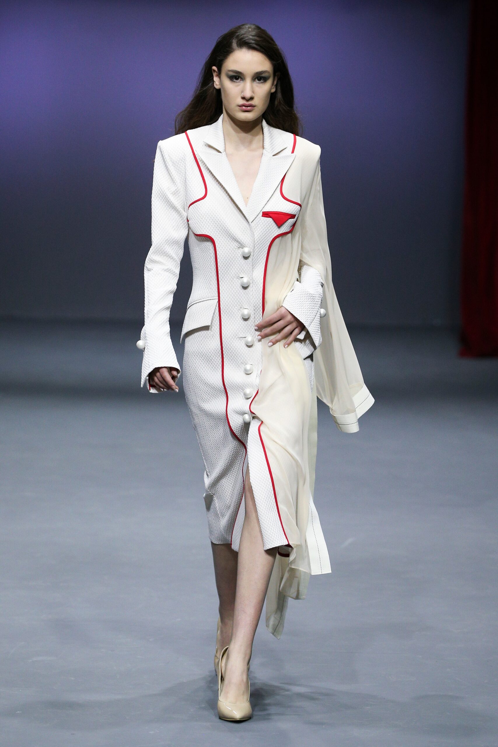 white and red fitted dress