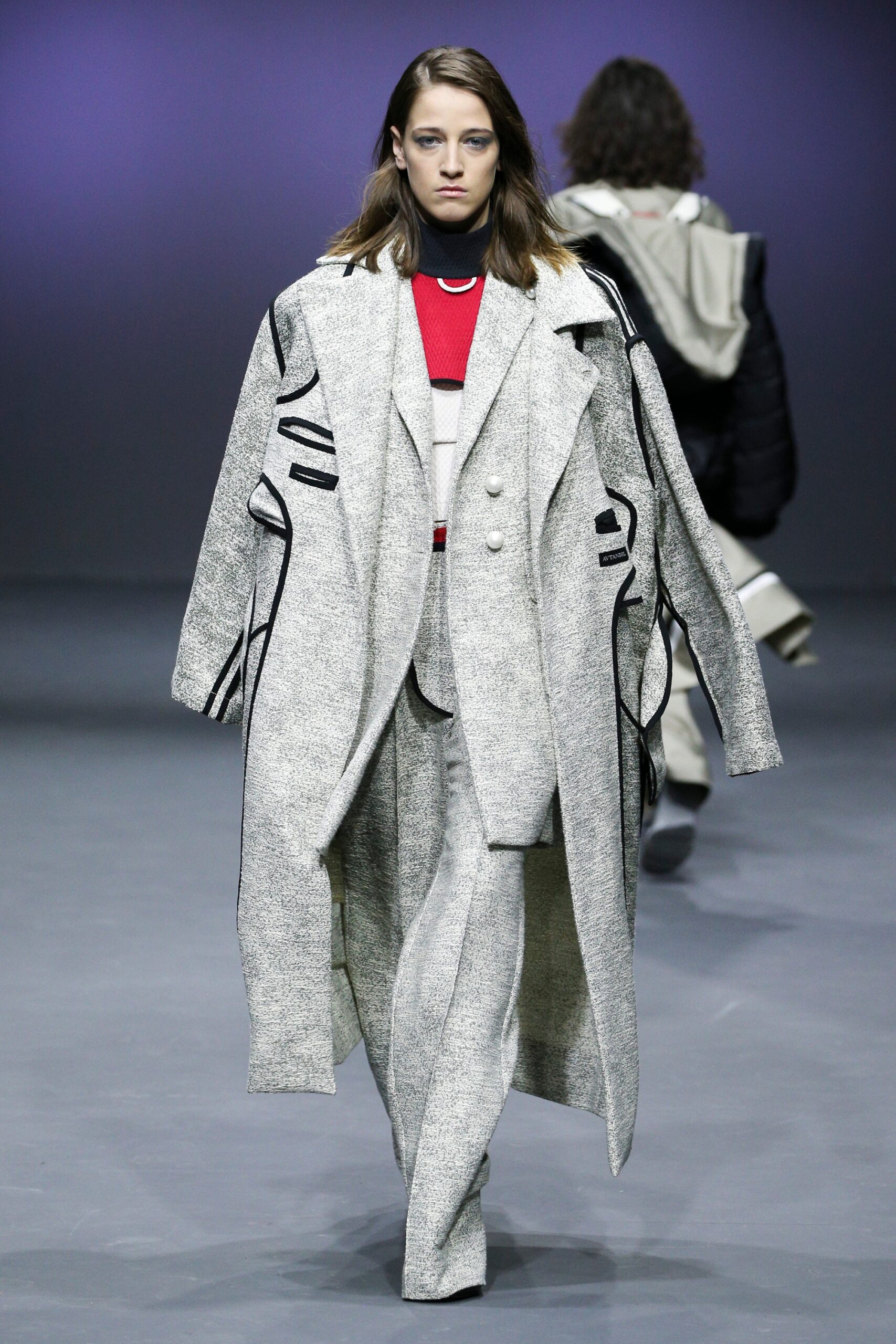 gray wool coat with tailored pants