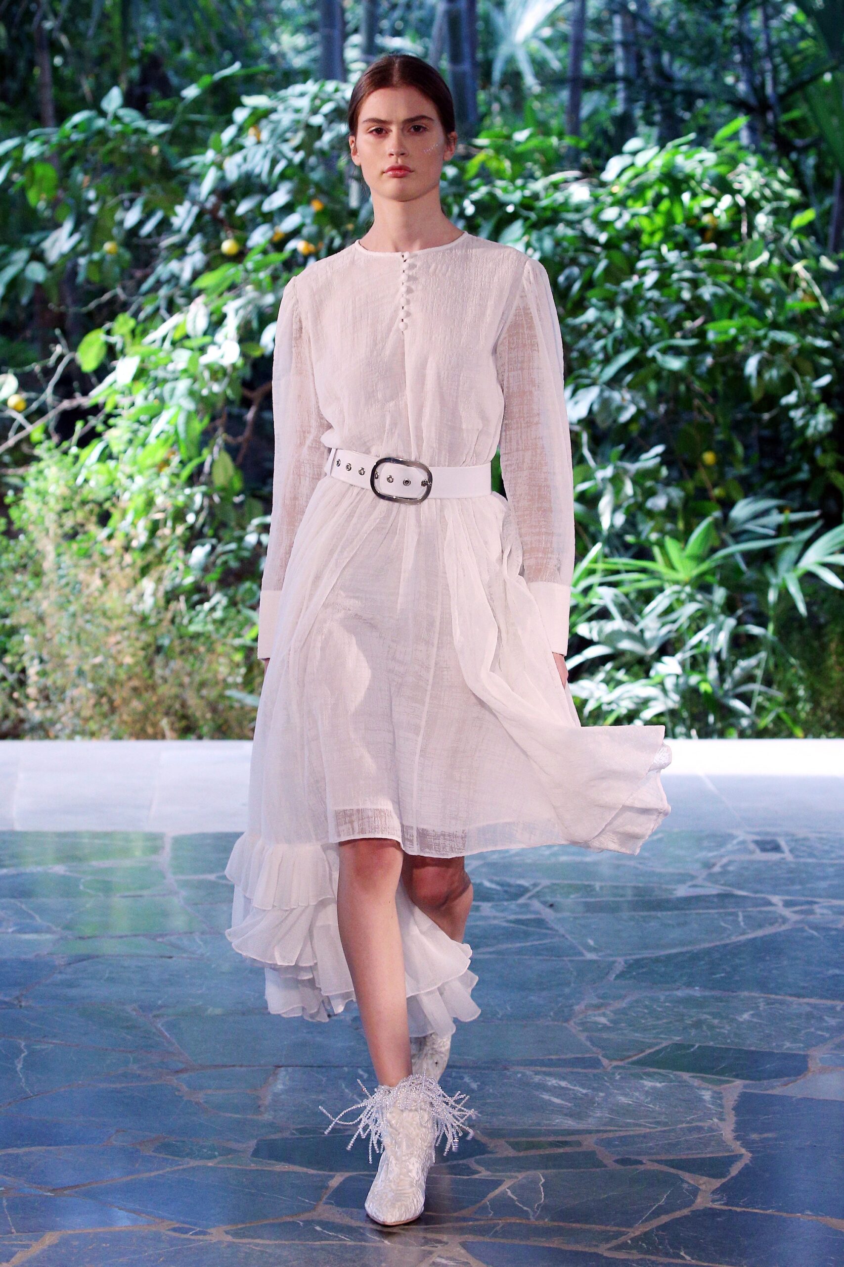 white cotton midi dress with belt