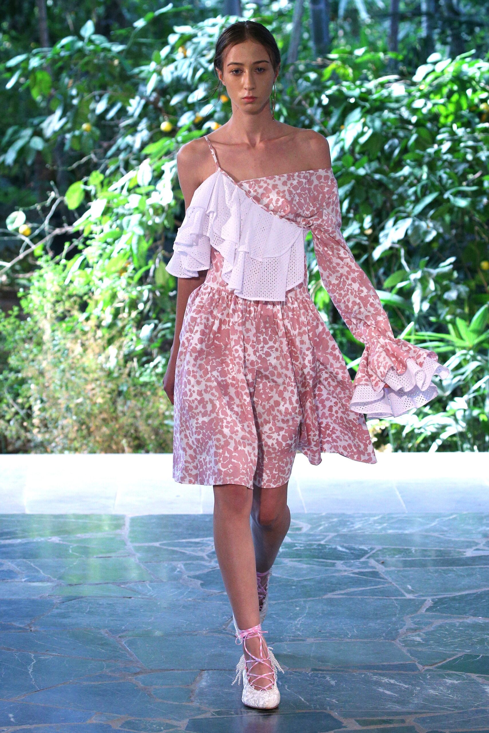 pink and white ruffled mini dress