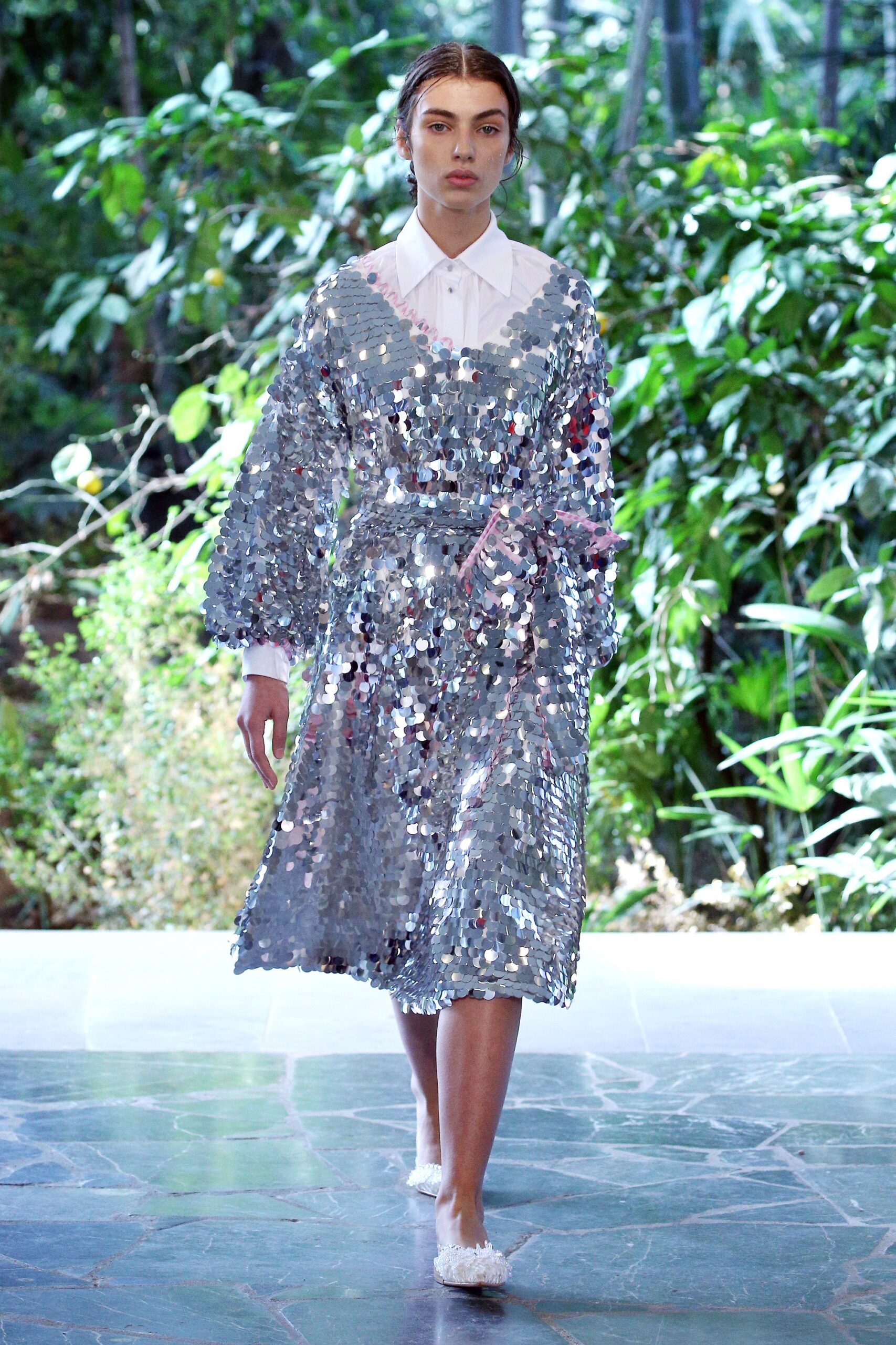 silver sequin relaxed midi dress