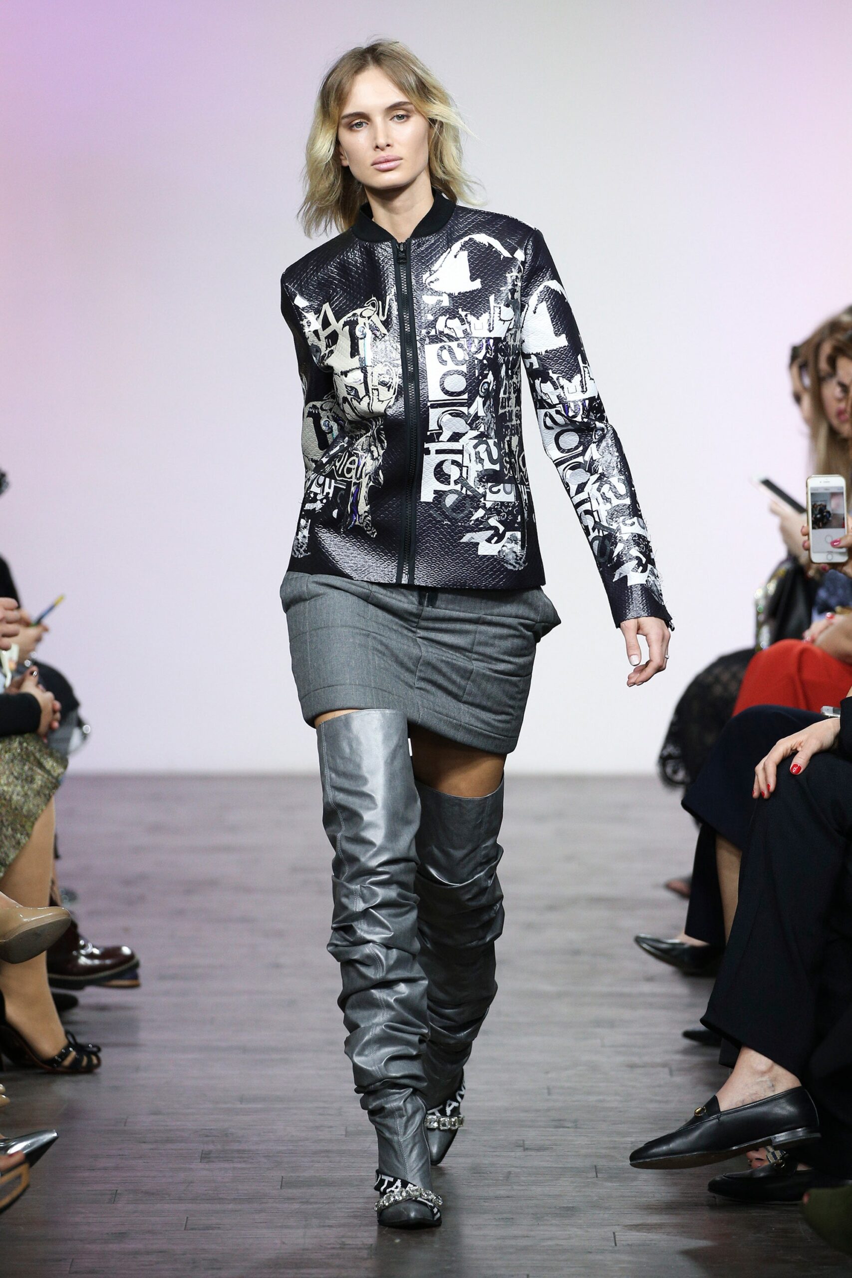 gray leather fitted boots