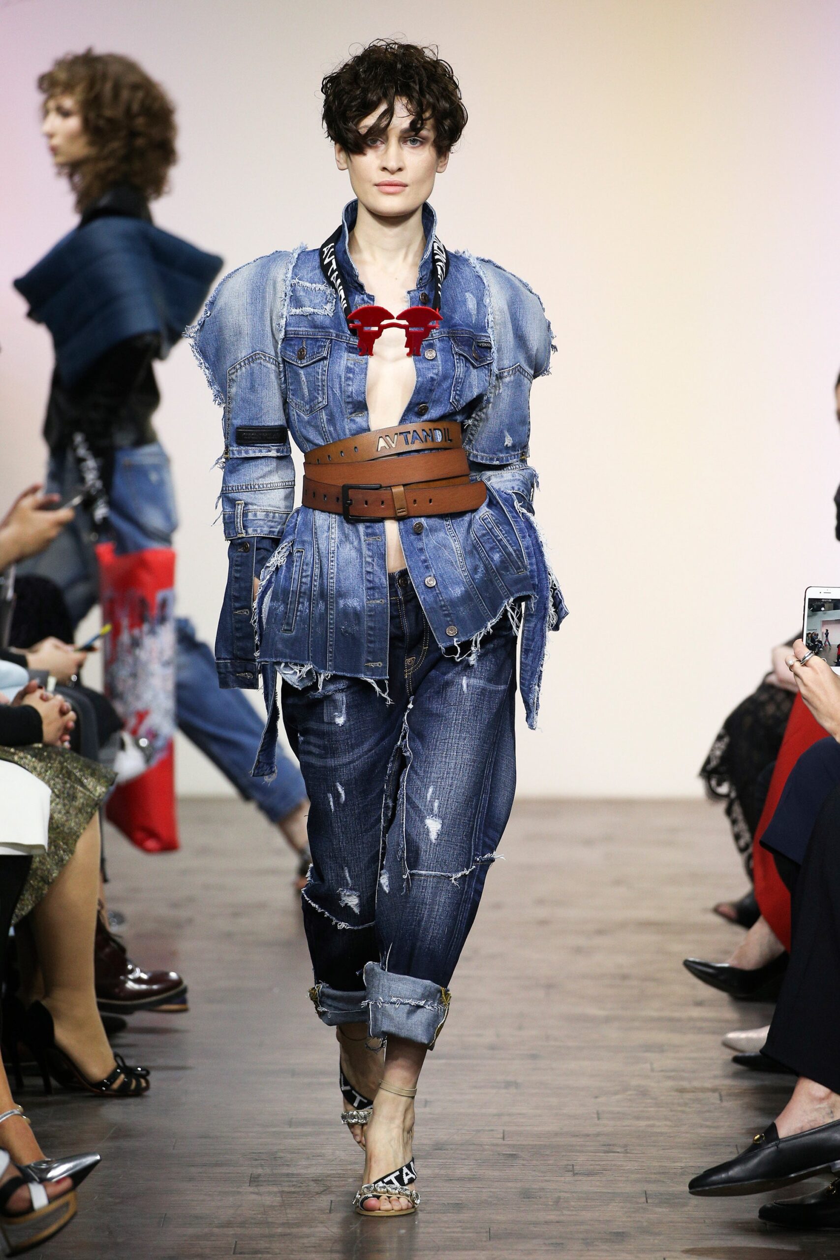 distressed denim jacket and pants