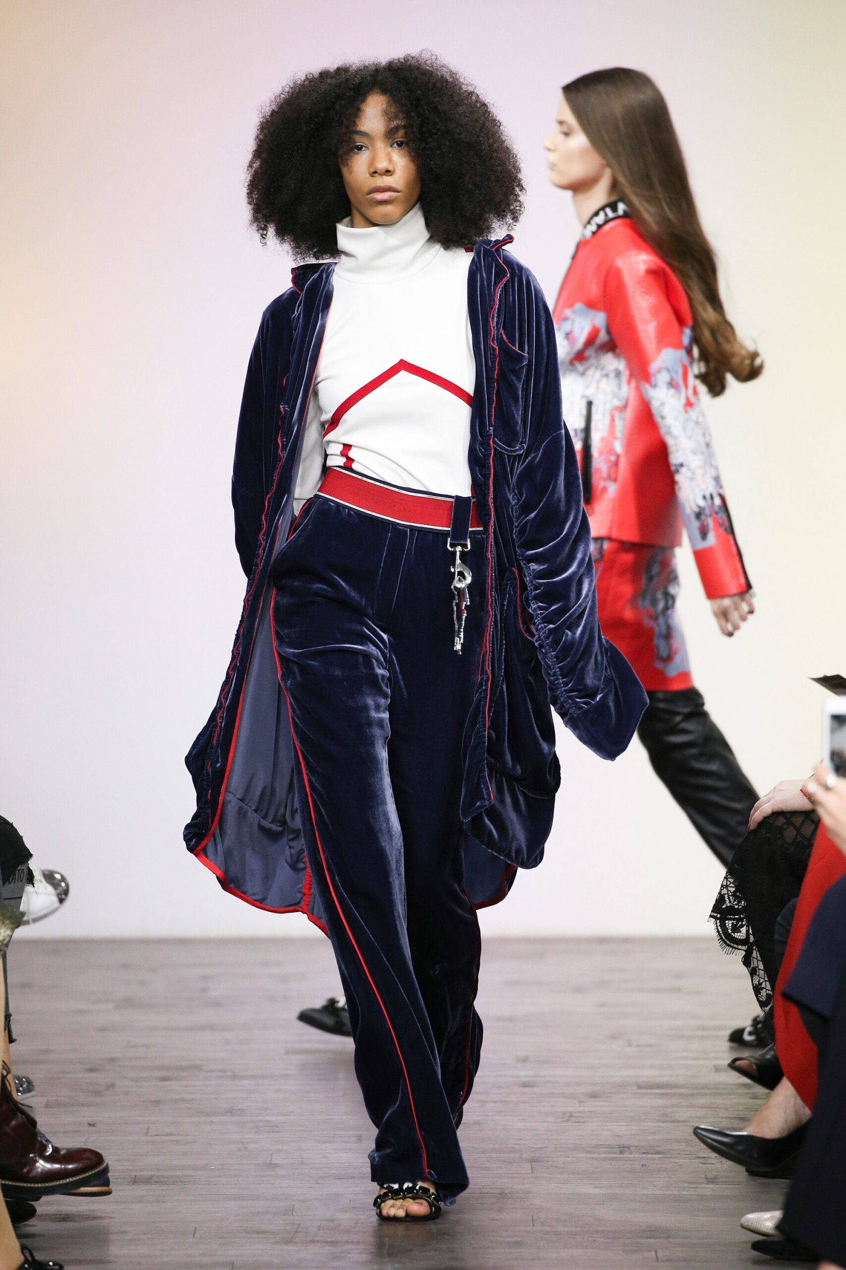 blue velvet long-sleeve collared relaxed zippered jacket