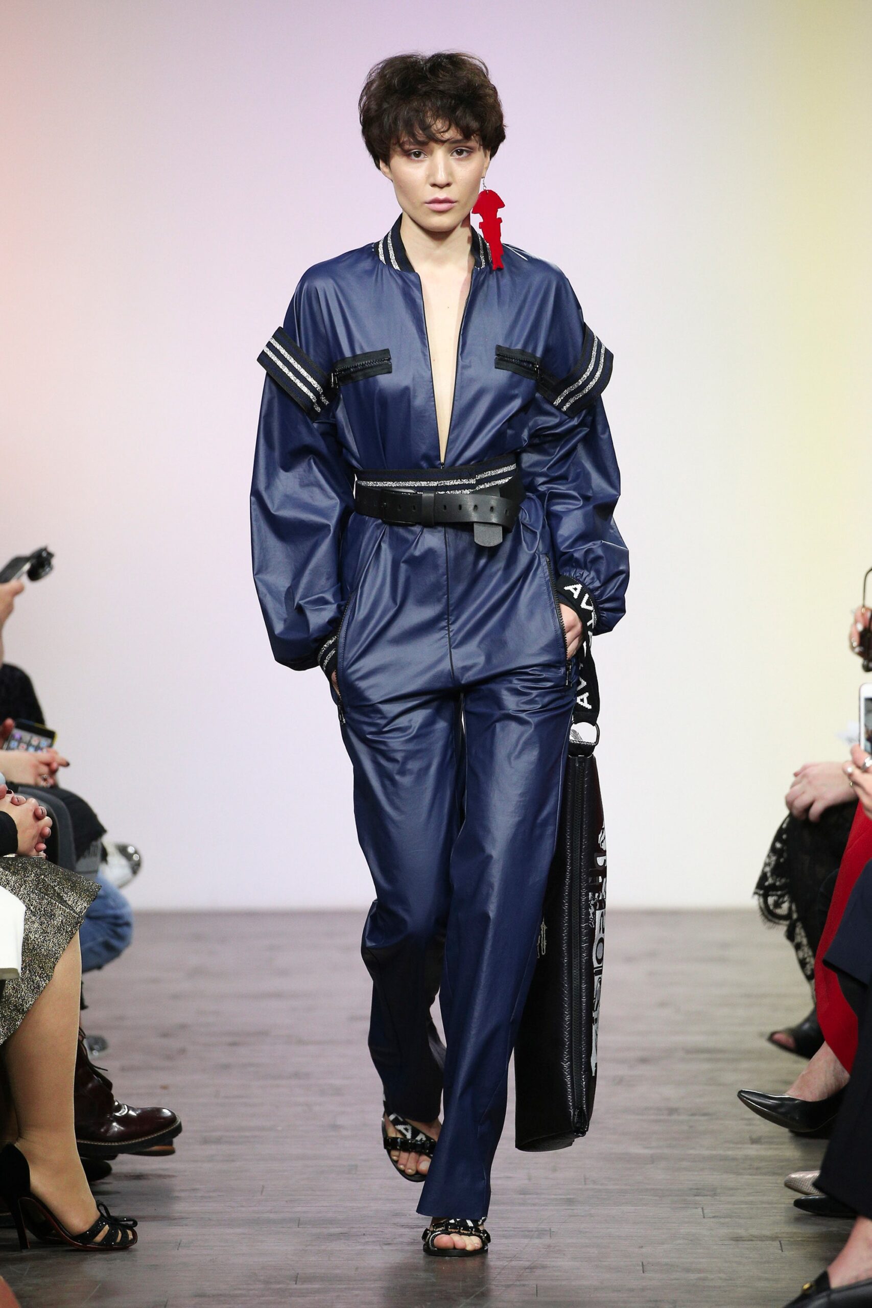 blue vinyl fitted jumpsuit