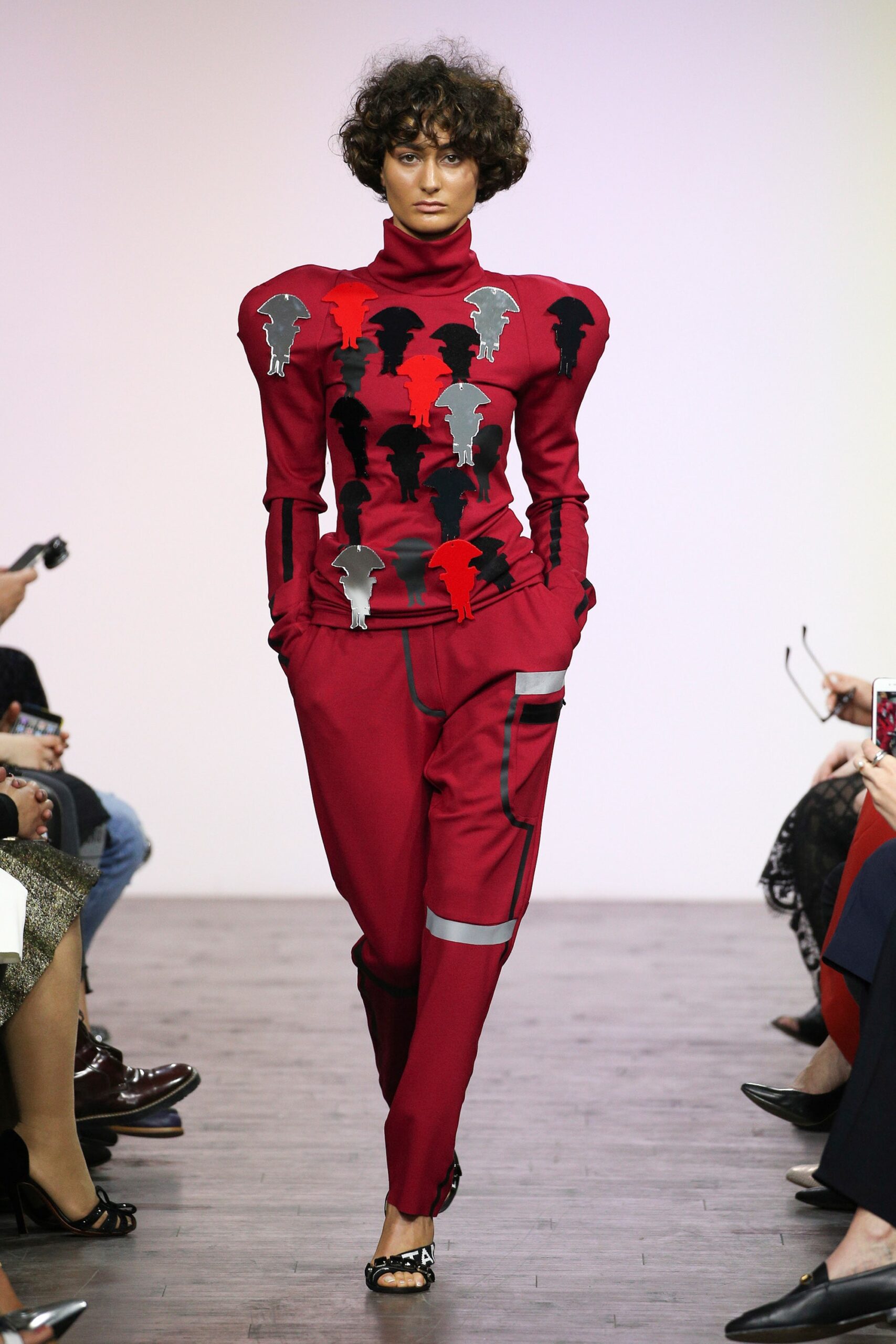 red fitted cargo pants