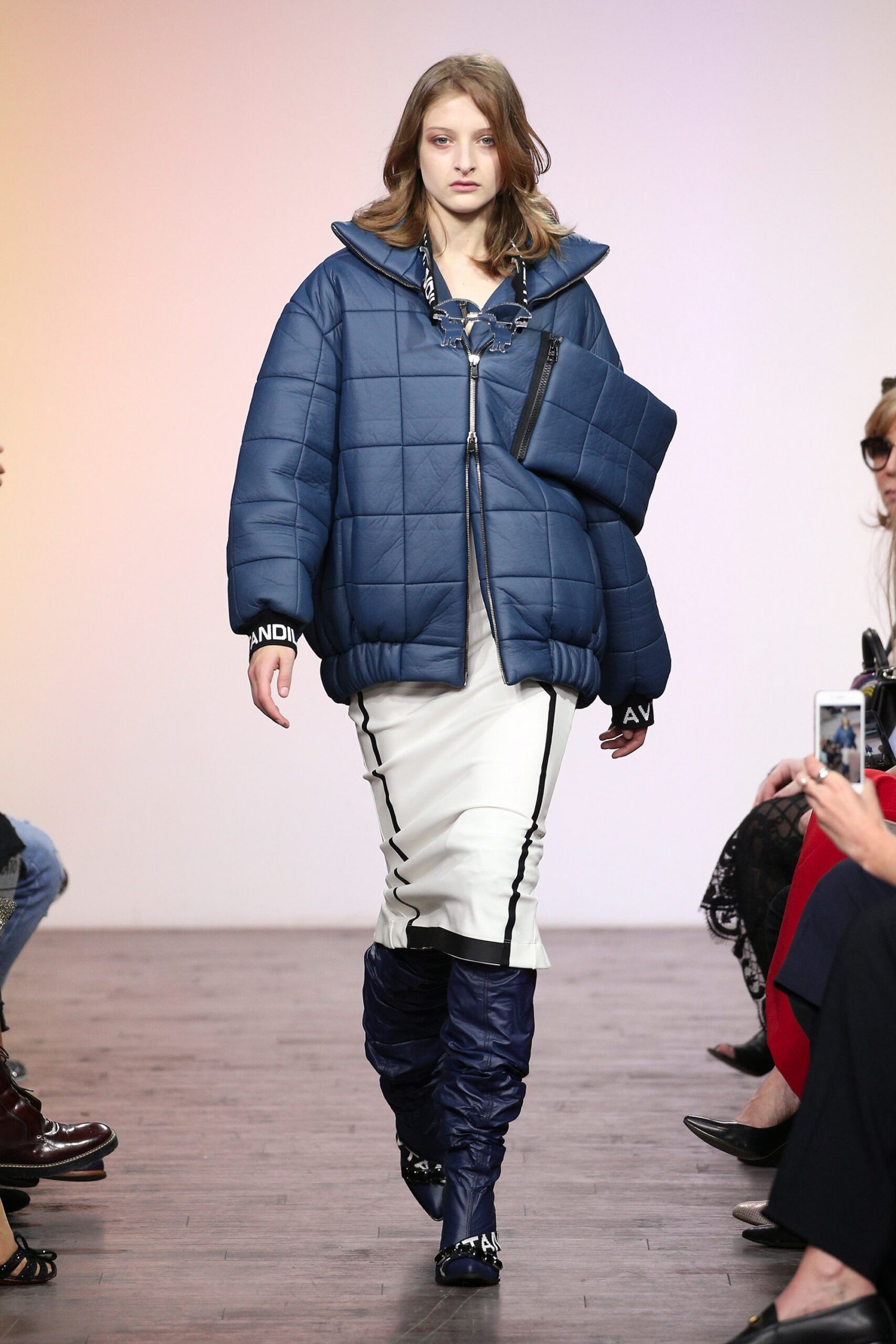 blue cotton long-sleeve collared oversized zippered jacket