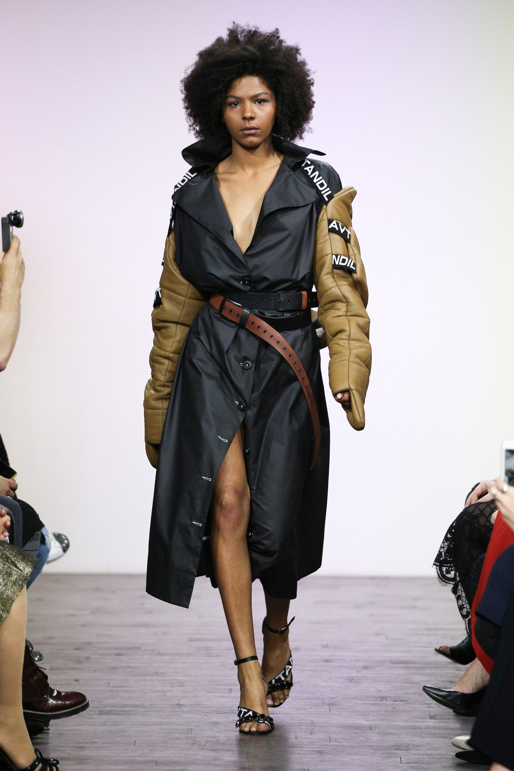 black and brown belted coat