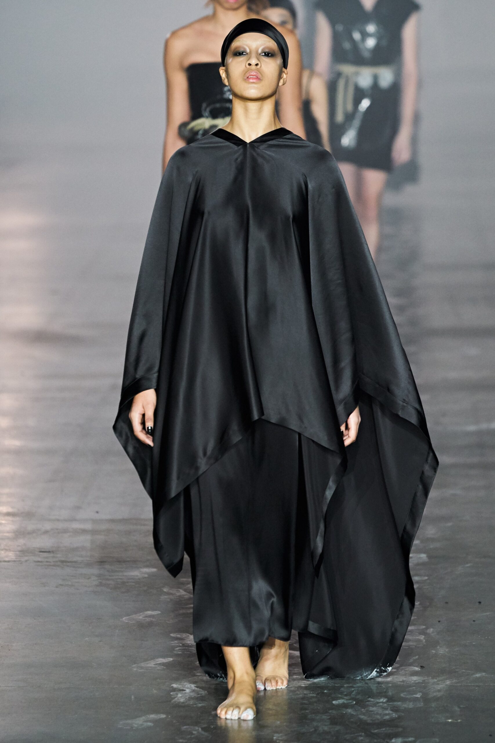 black silk poncho and dress