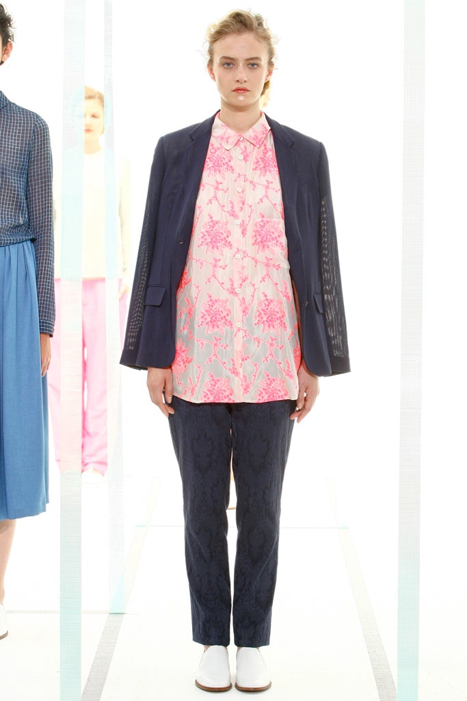 navy blazer with floral shirt