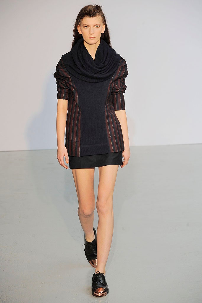 black and blue fitted top with mini skirt