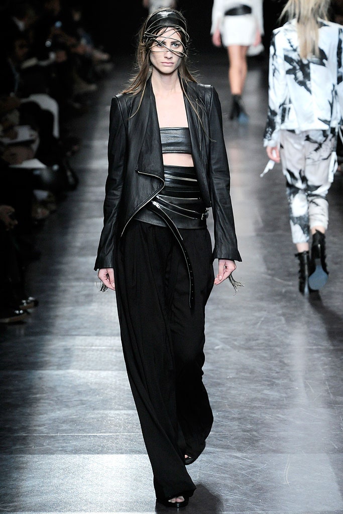 black leather fitted jacket and pants