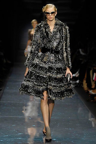 black gray ruffled fur coat