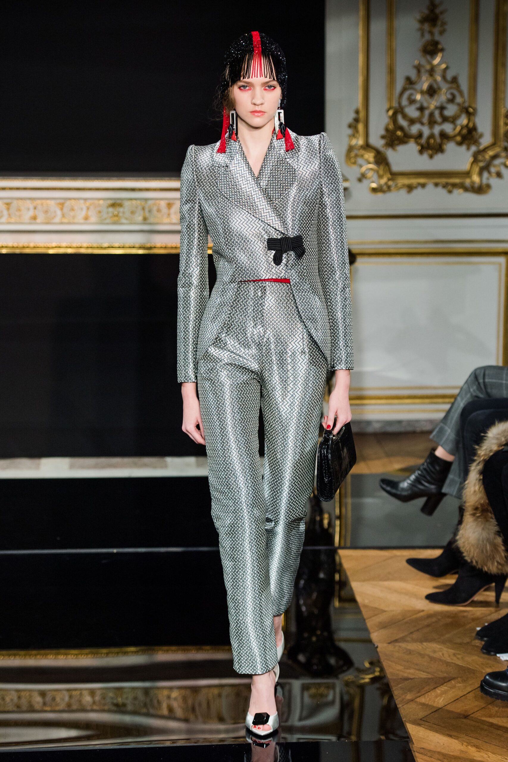 silver metallic tailored suit