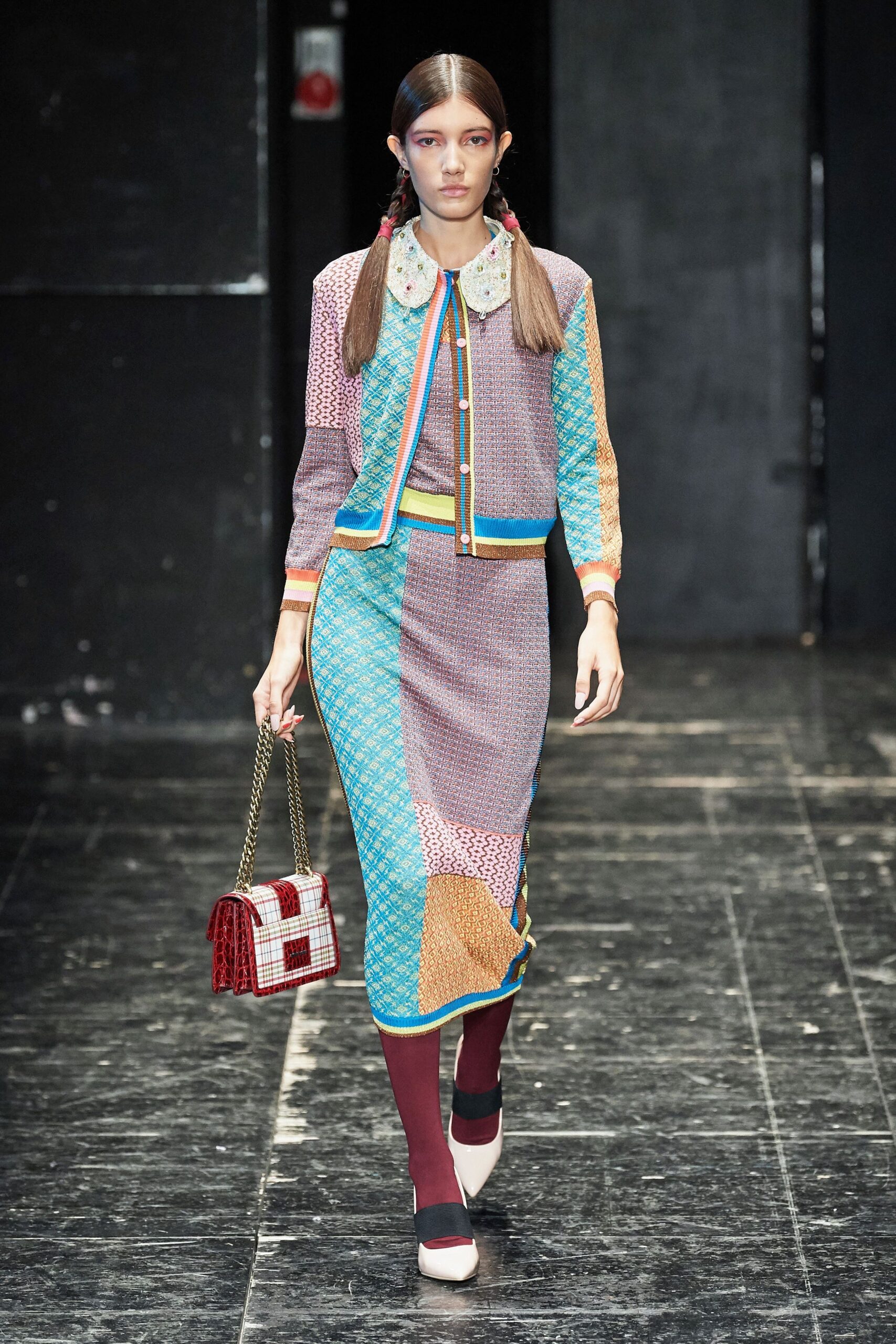 red cotton checked bag