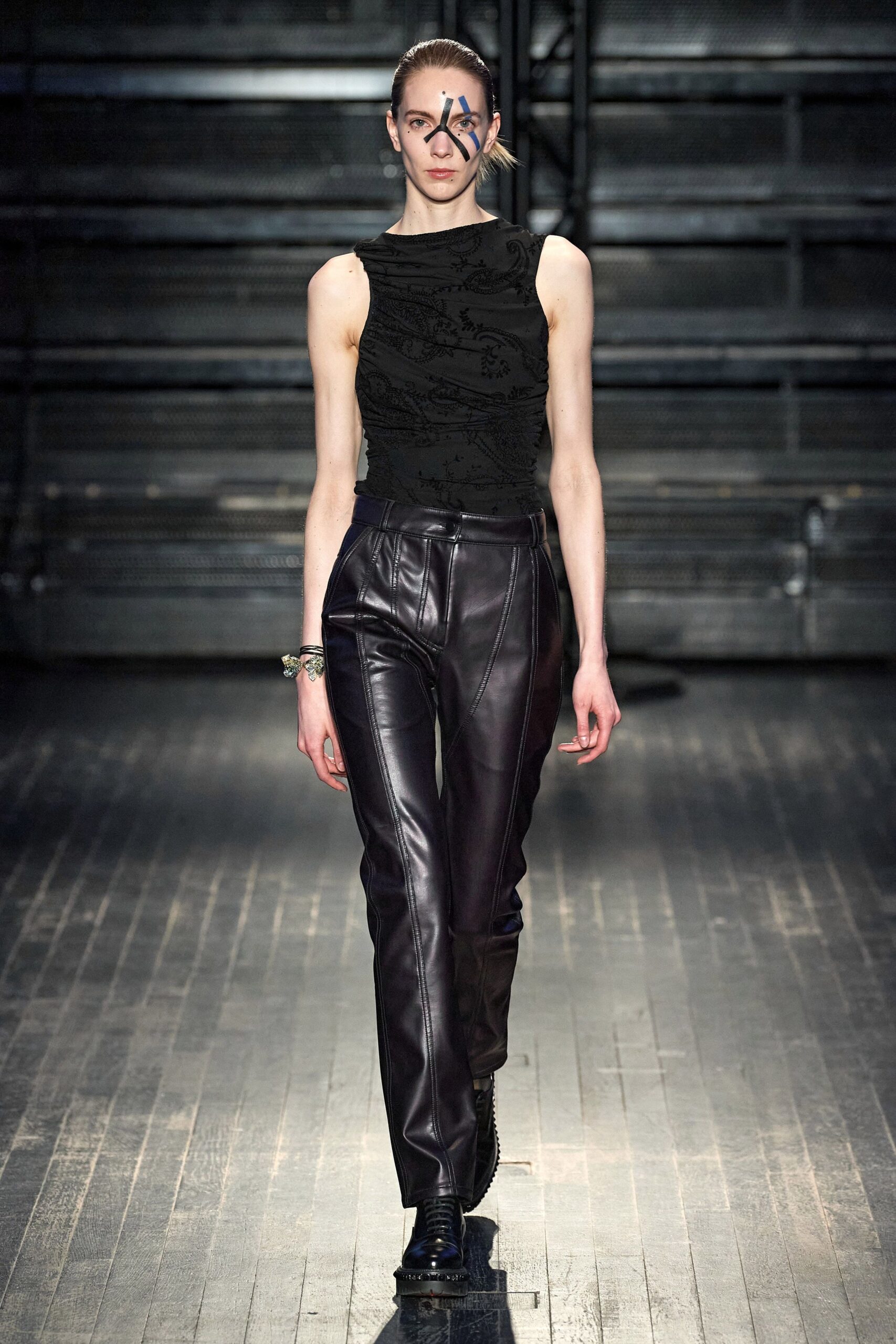 purple leather slim straight-leg pants