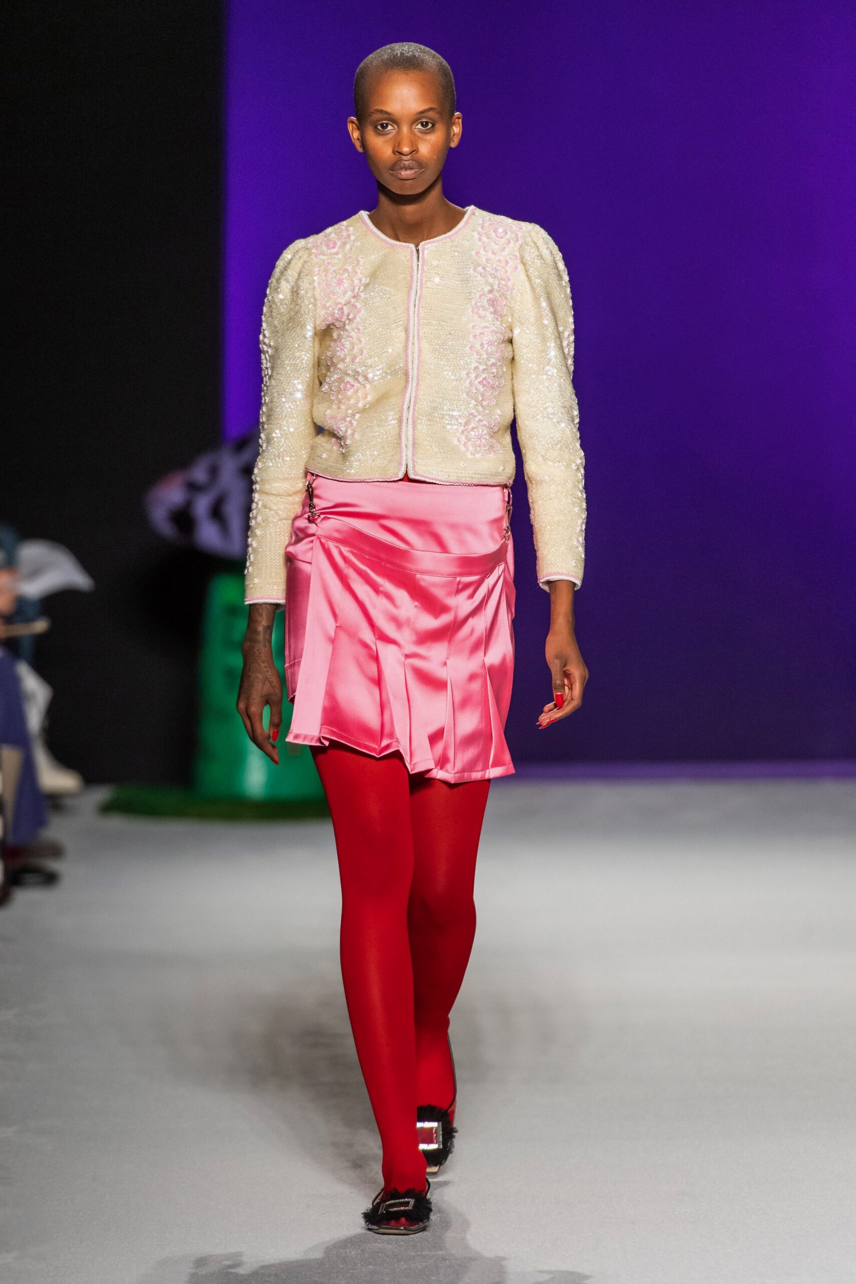 pink silk fitted pleated mini skirt