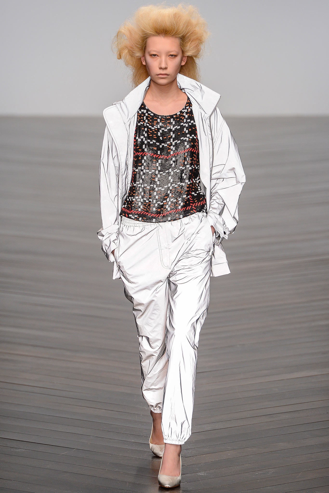 white vinyl long-sleeve hooded relaxed zippered shiny jacket