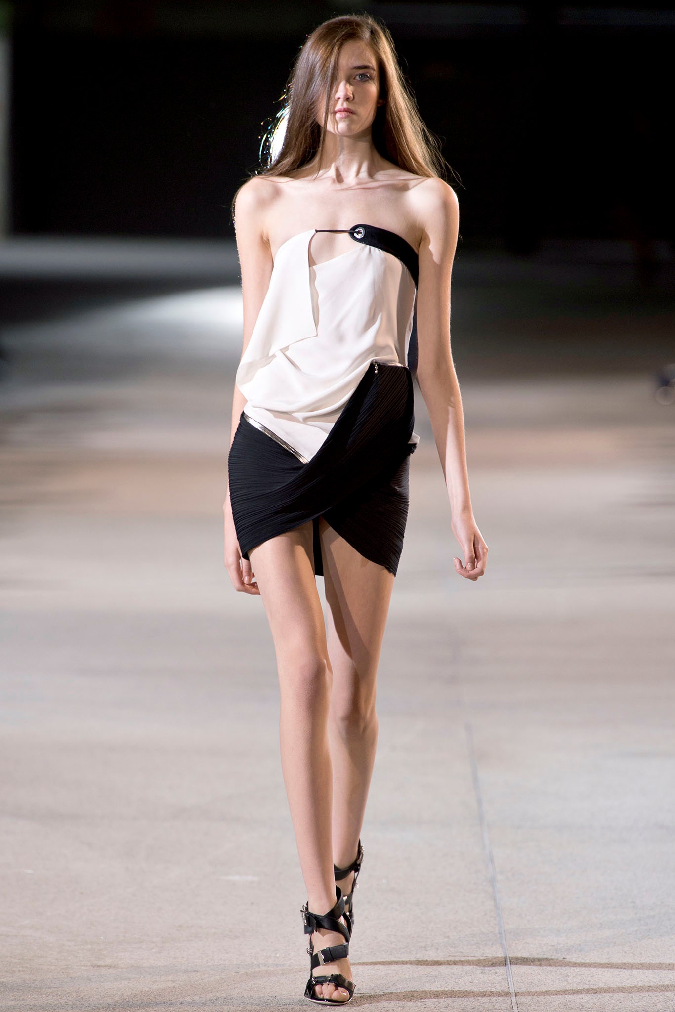 fitted black and white top with mini skirt