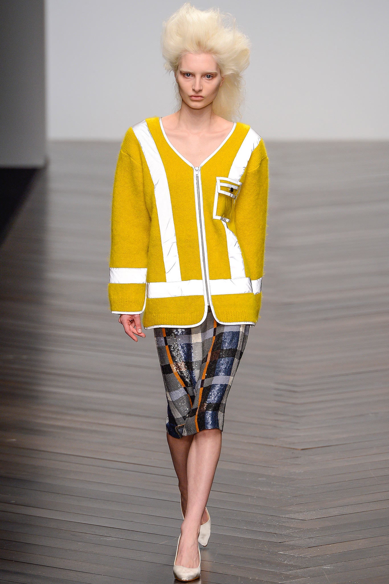 yellow wool long-sleeve collared relaxed zippered jacket