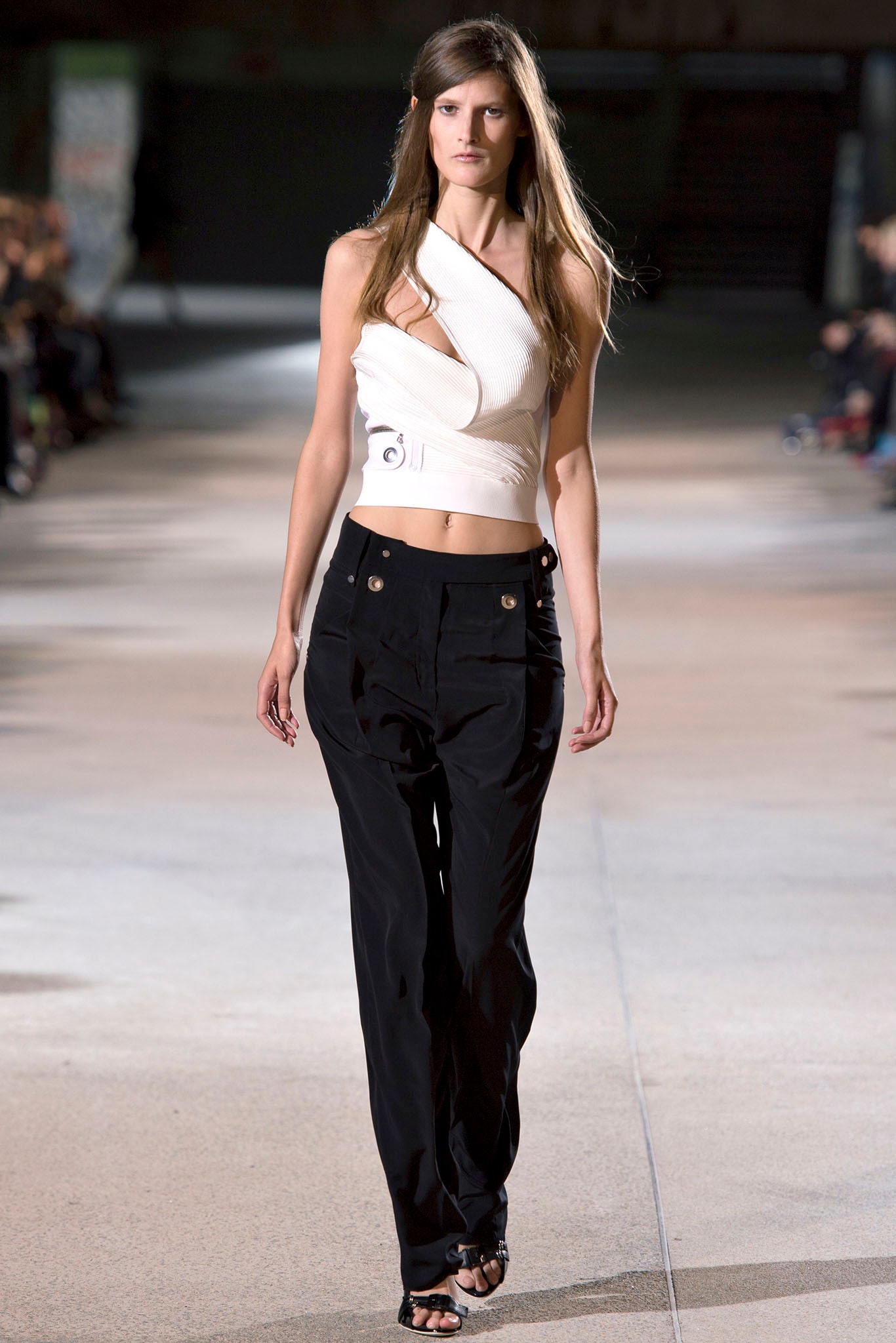 white asymmetric top and black pants