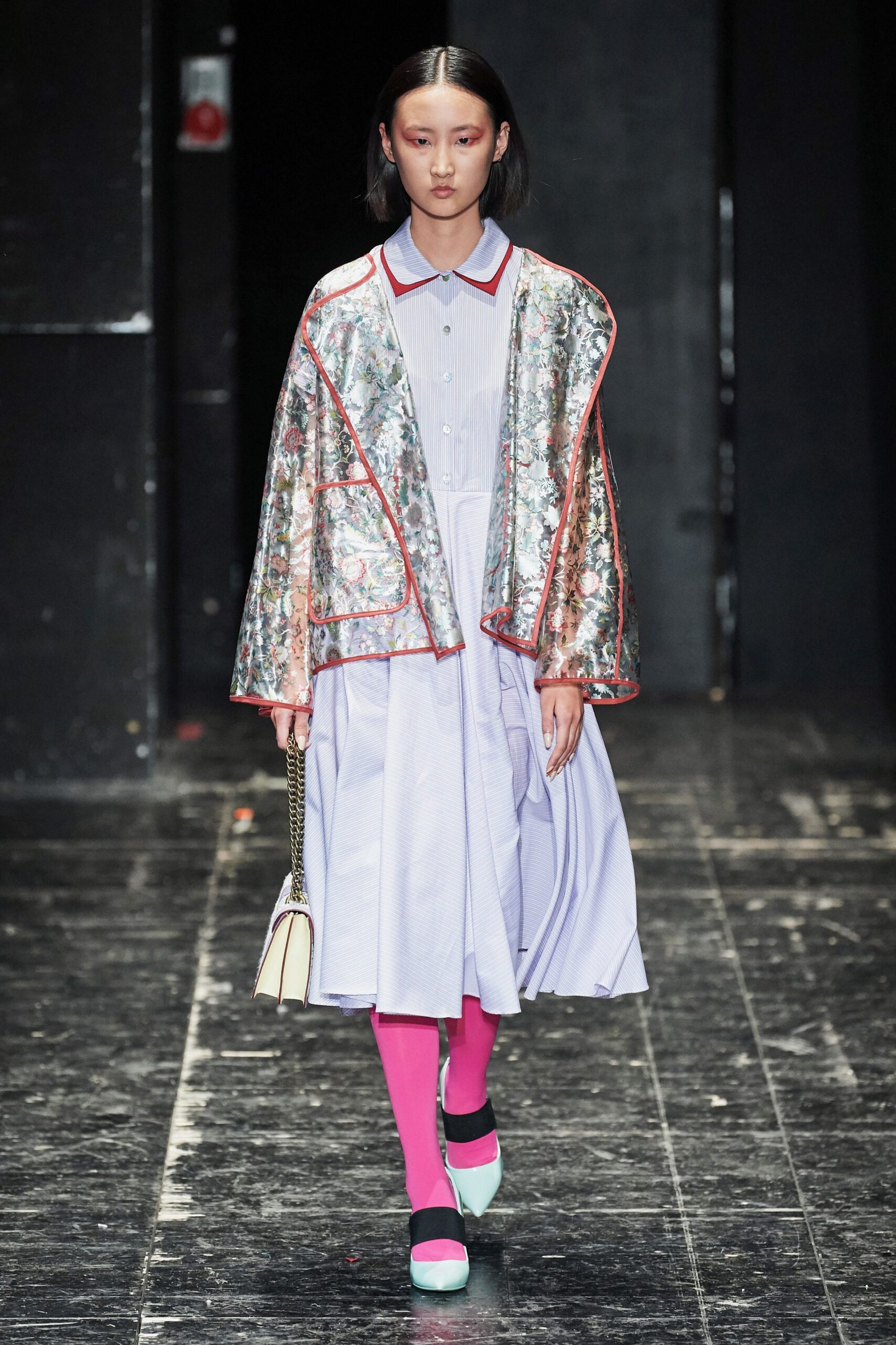 multi-colored silk jacket with blue dress