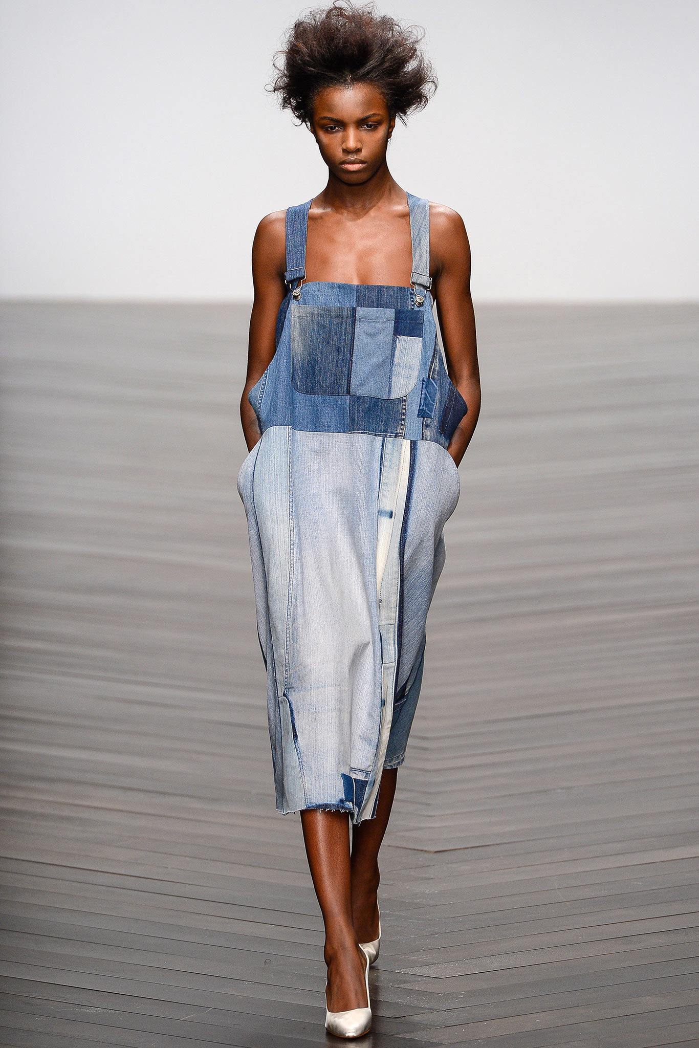 blue denim midi overalls
