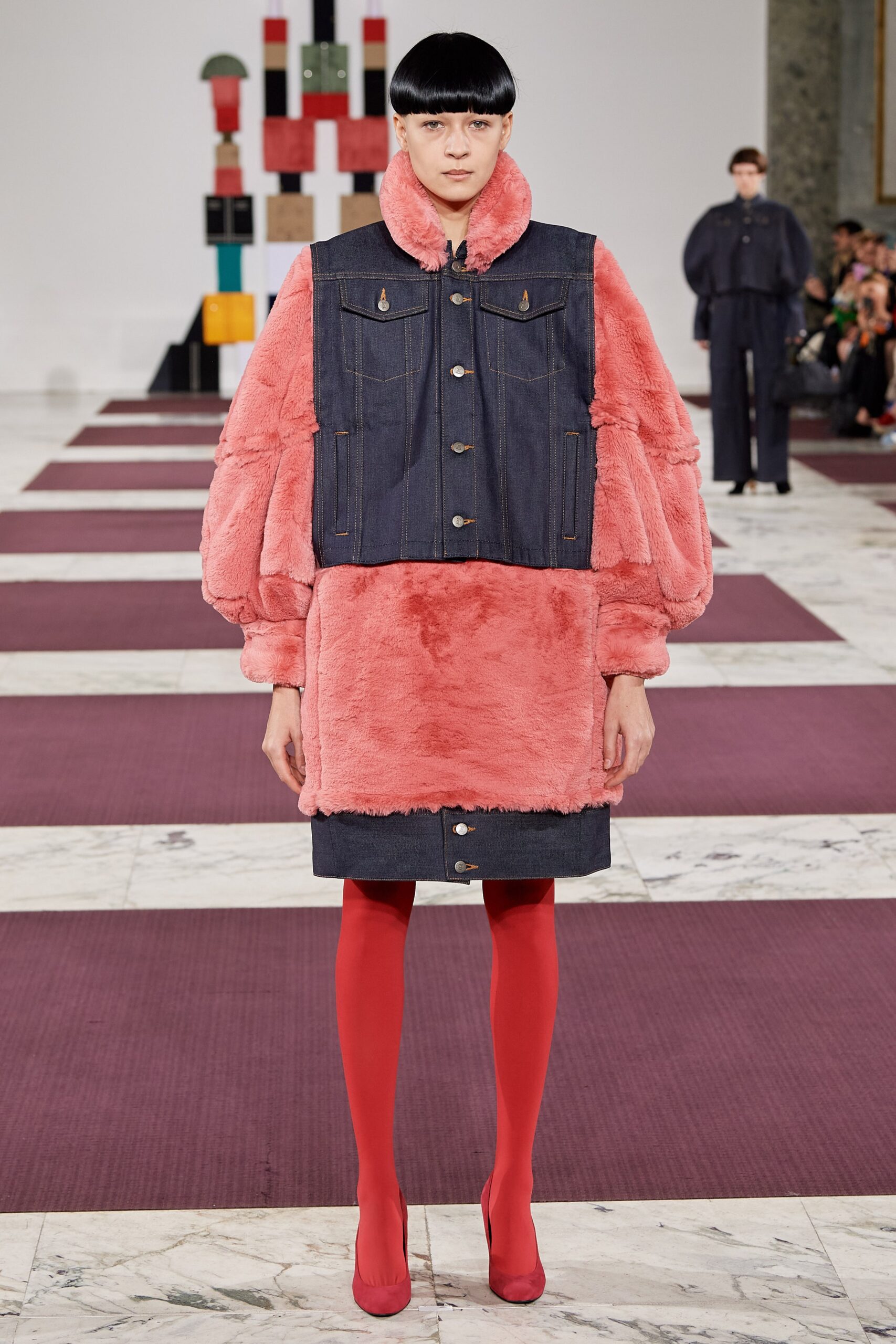 oversized pink faux-fur coat