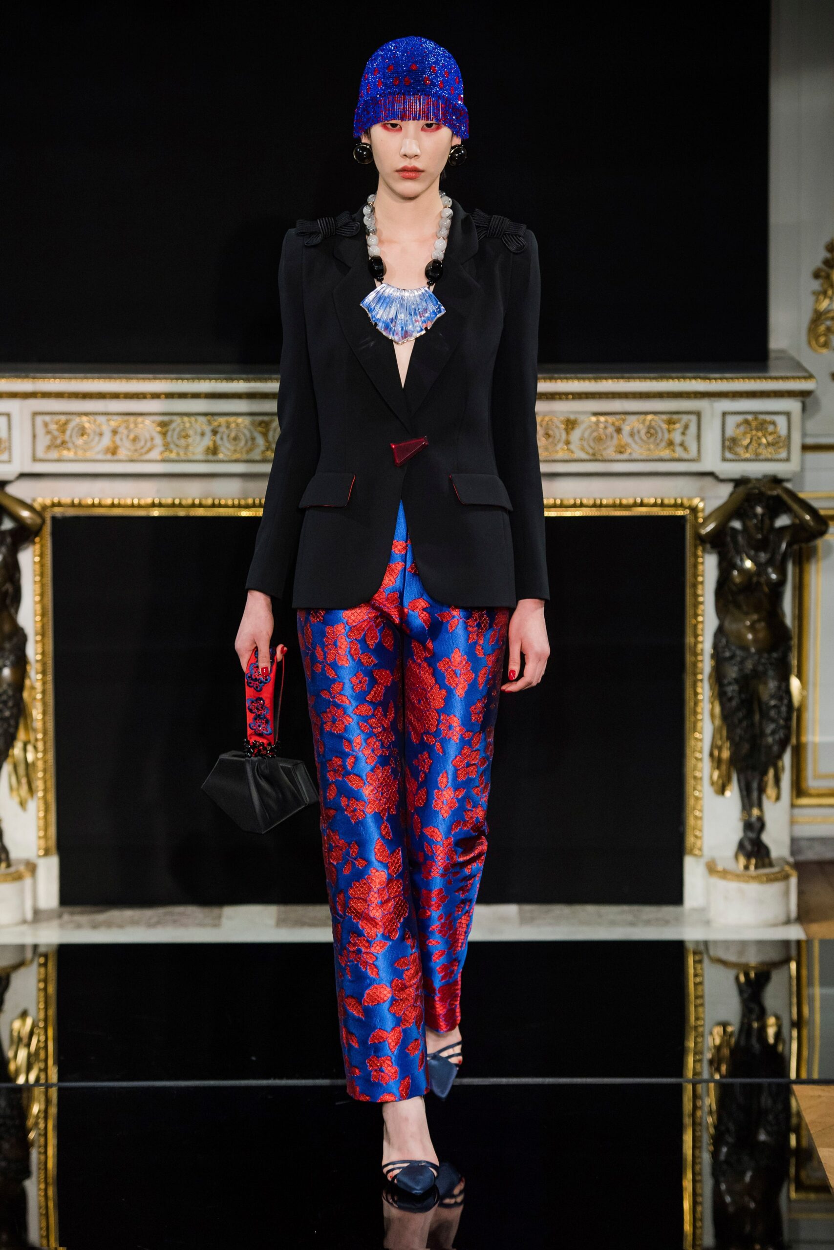 red silk tailored flared pants