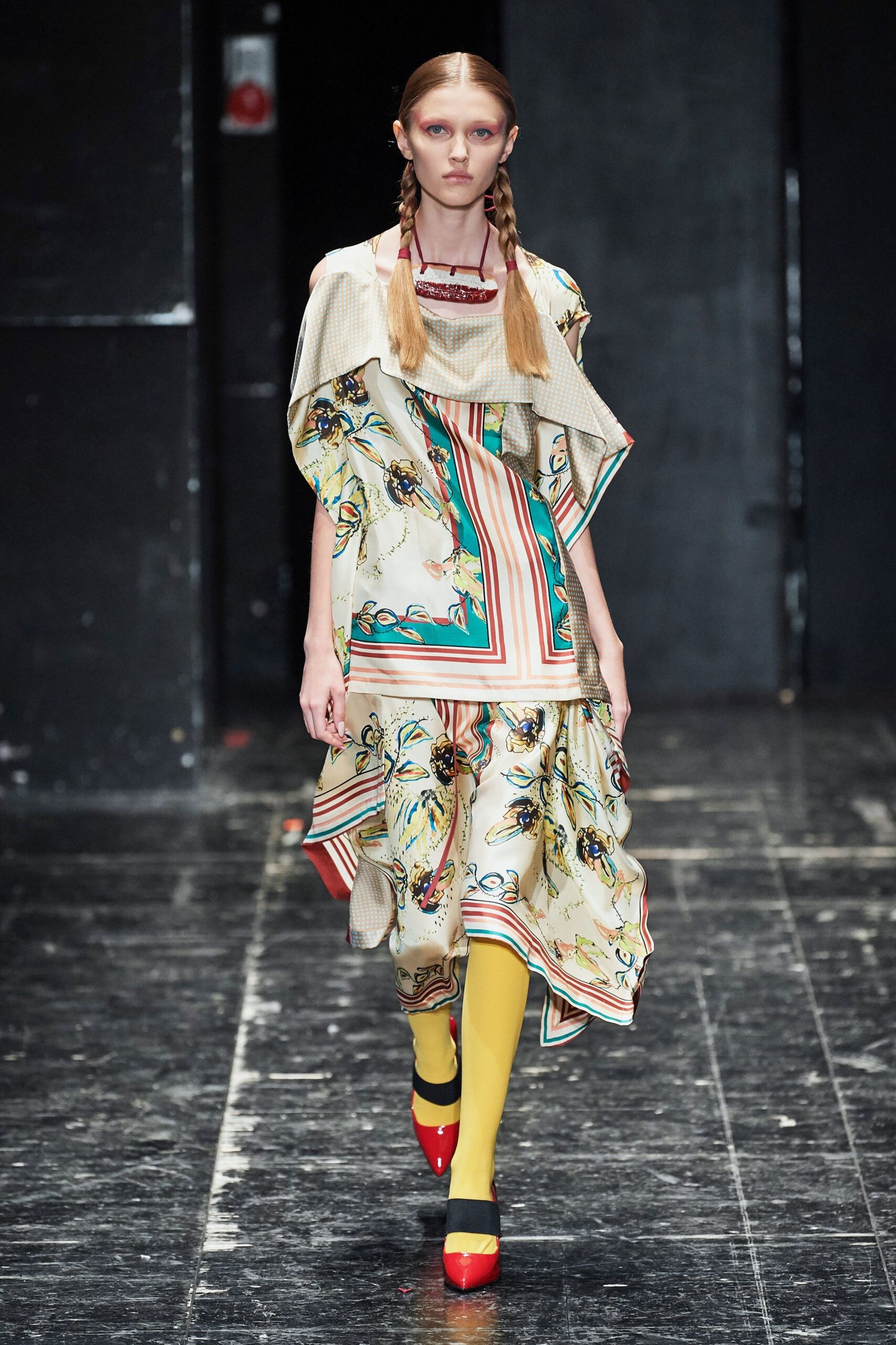 cream layered printed dress