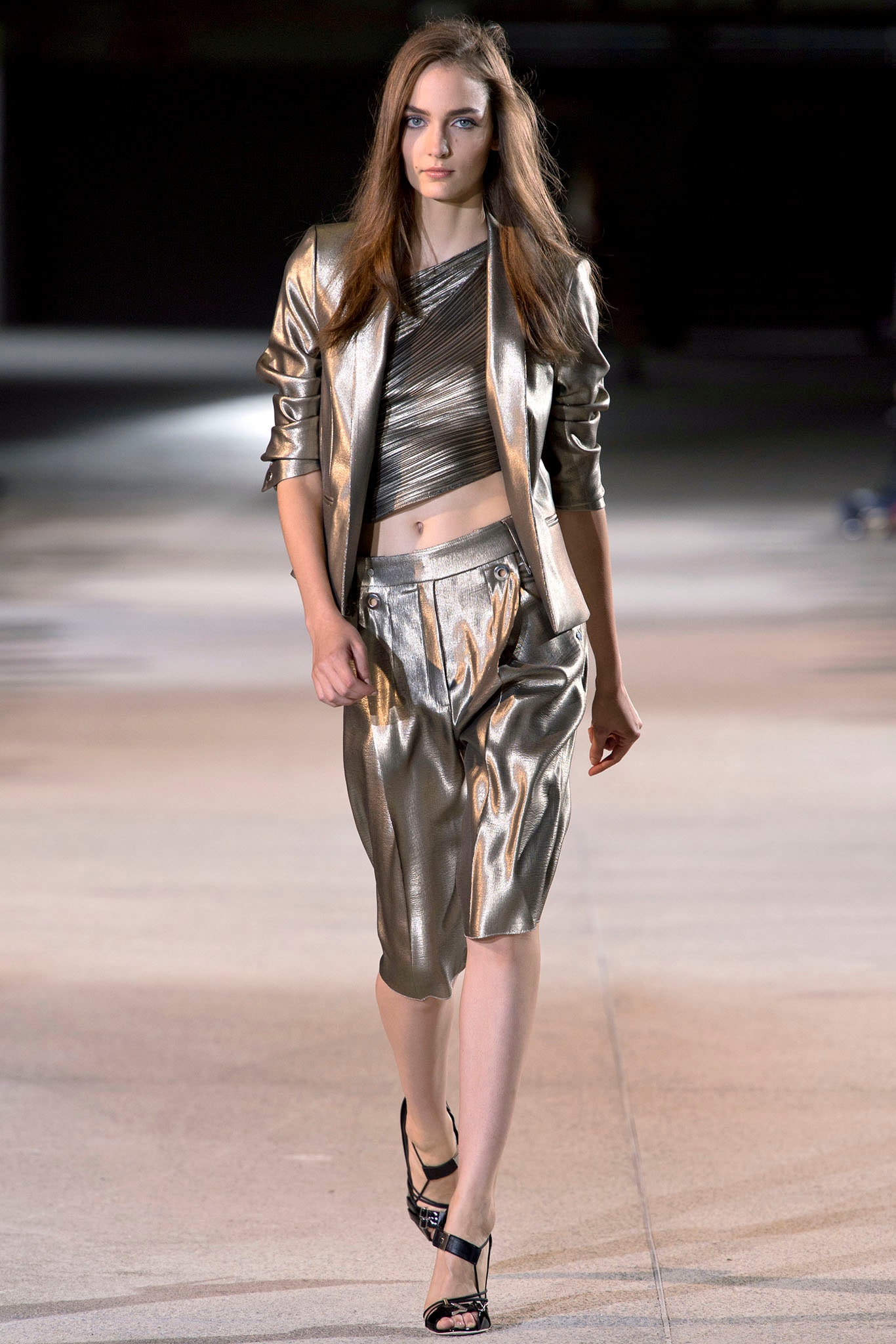 gold metallic fitted jacket and pants
