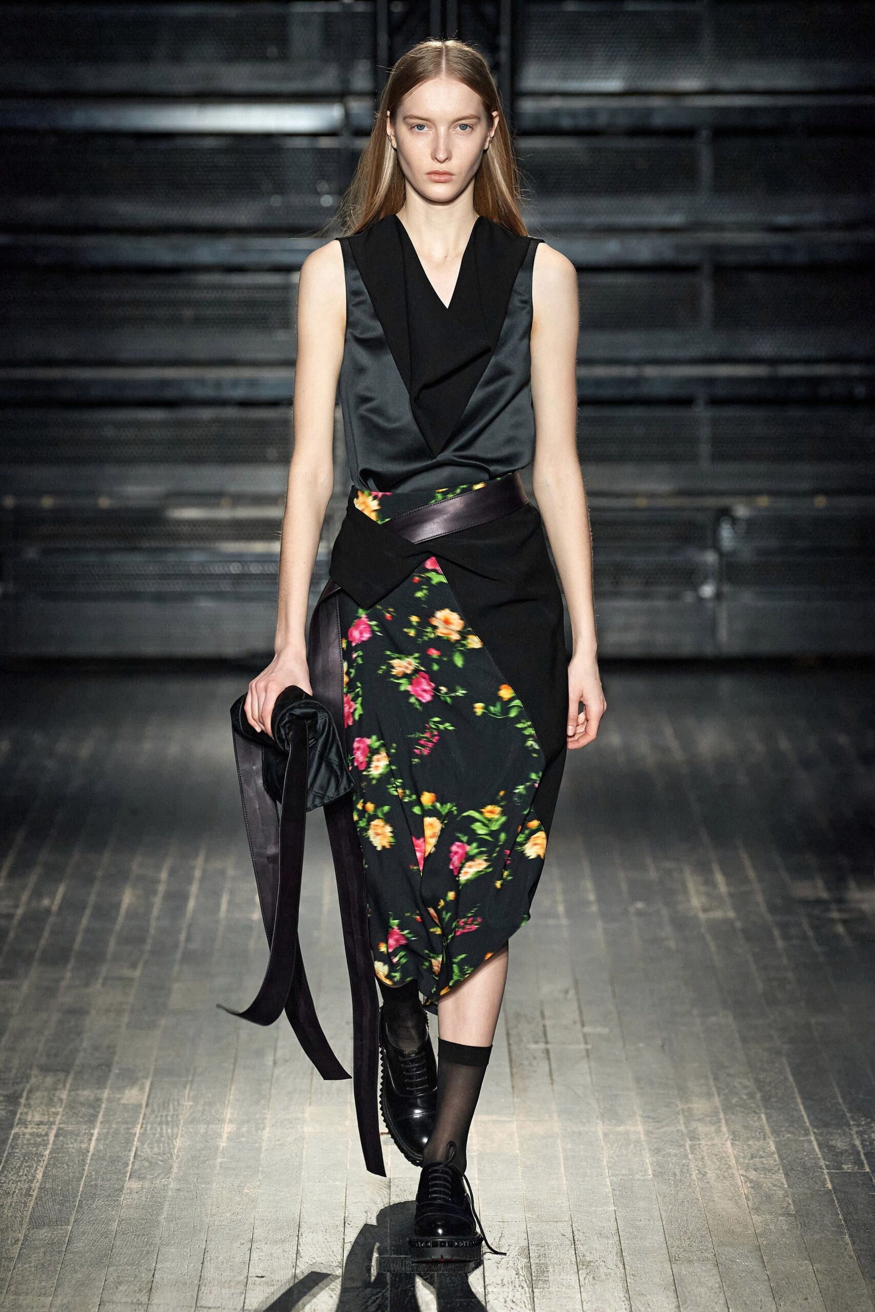 floral black silk midi dress