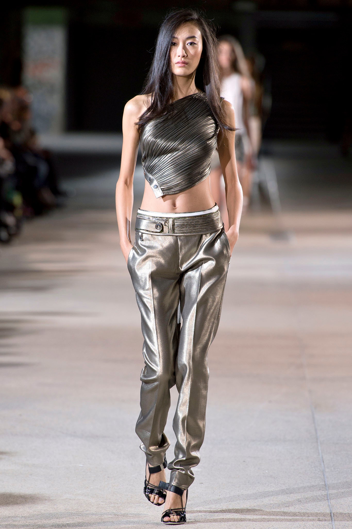 metallic silver top and gold pants