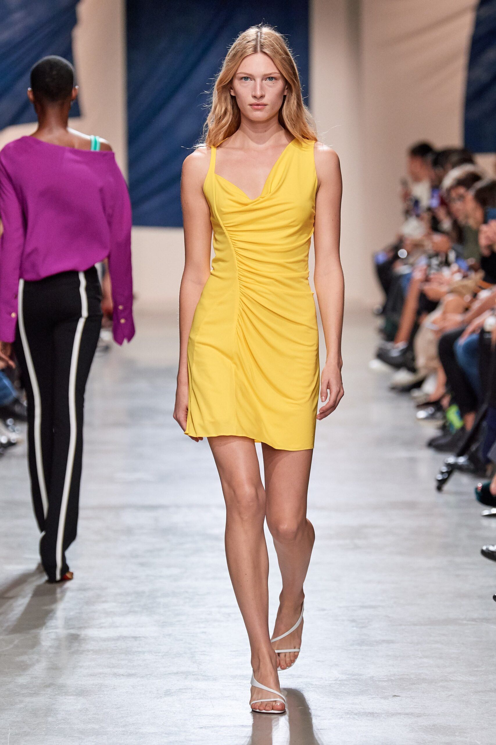 fitted yellow sleeveless dress