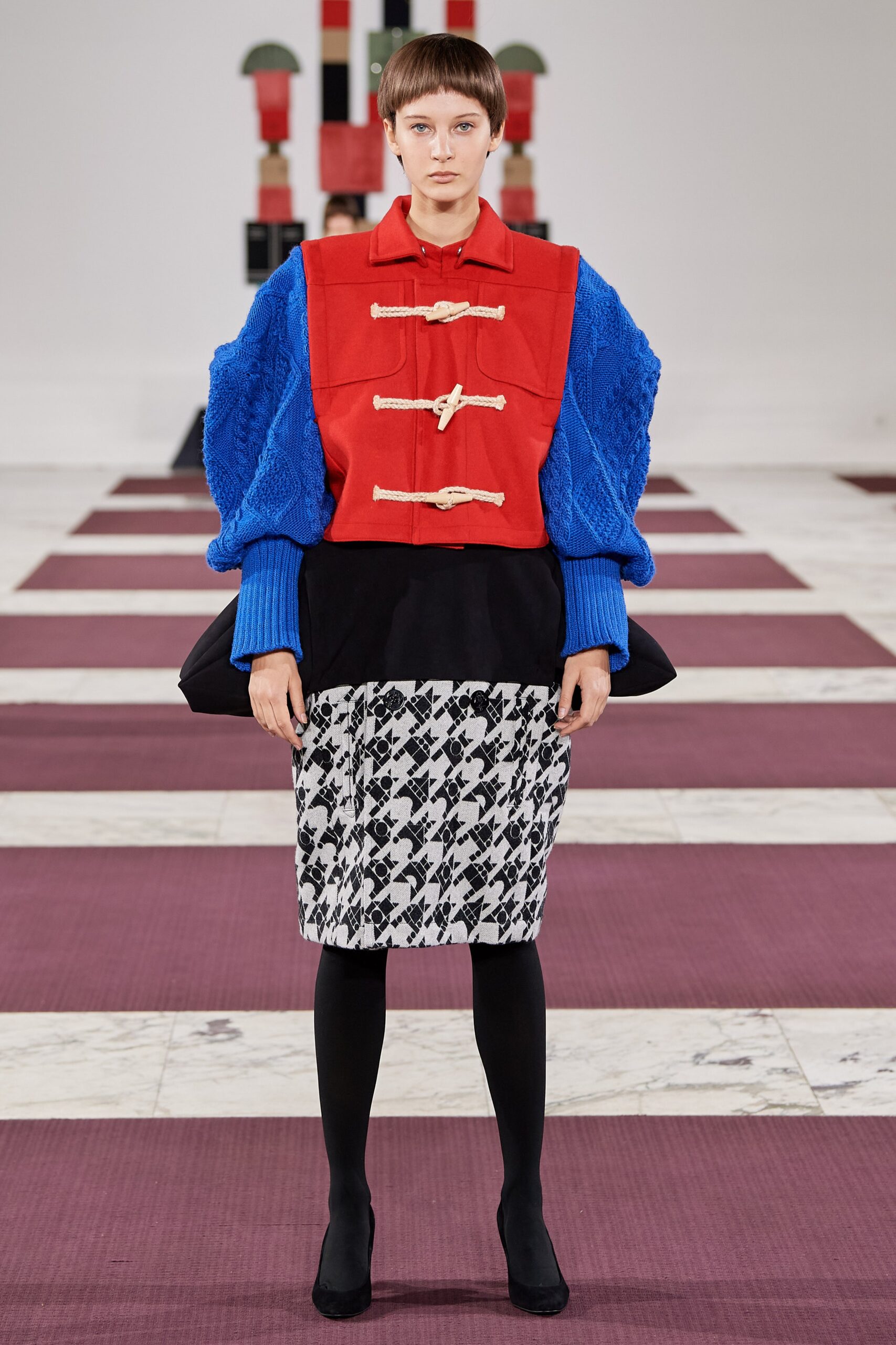 blue wool long-sleeve oversized layered jacket