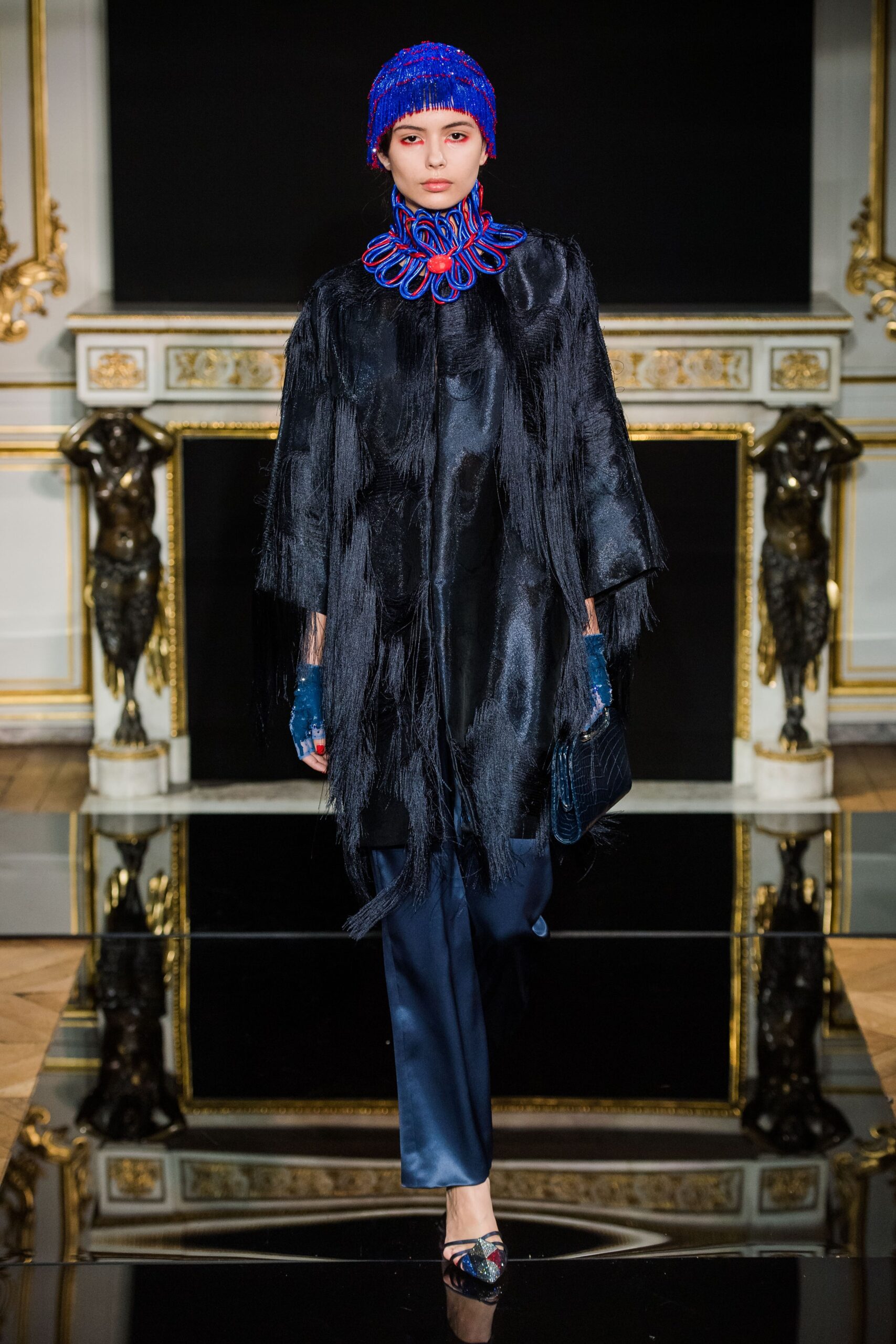 black silk fringed coat