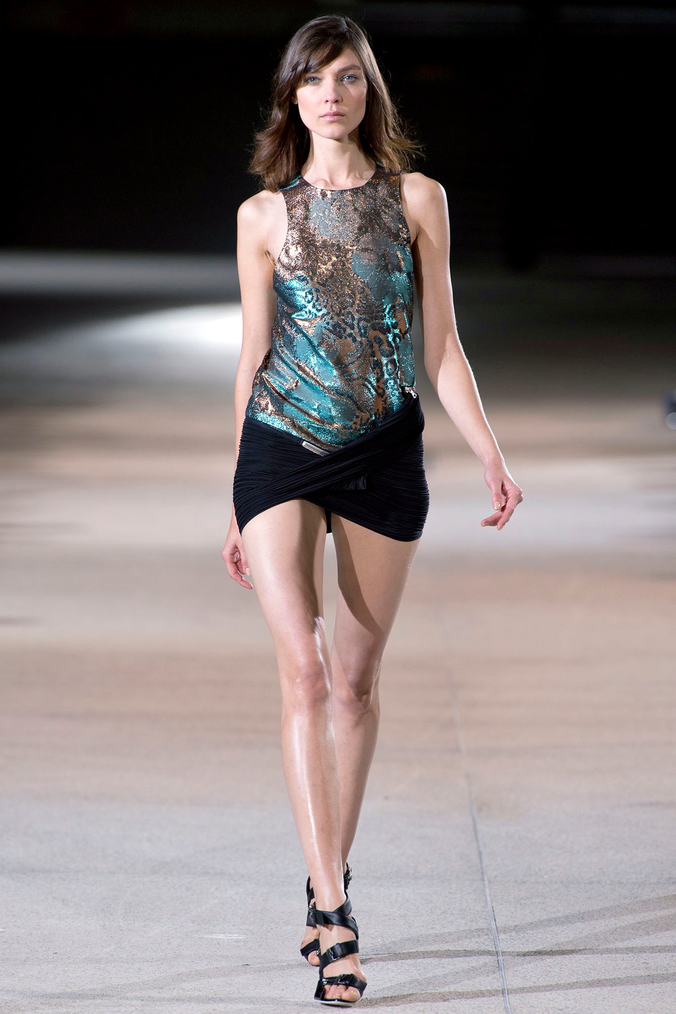 teal gold fitted top with mini skirt