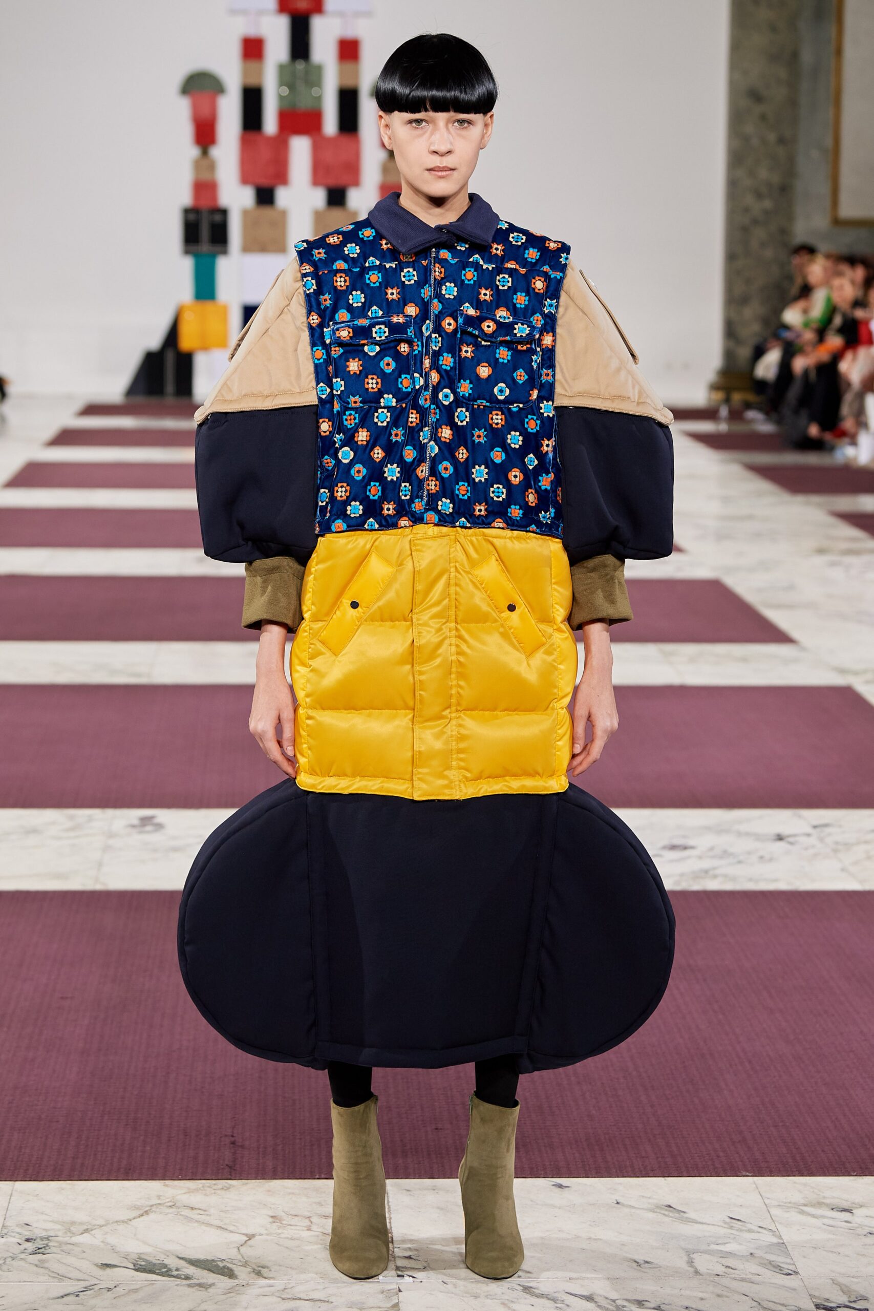 color-blocked padded midi dress