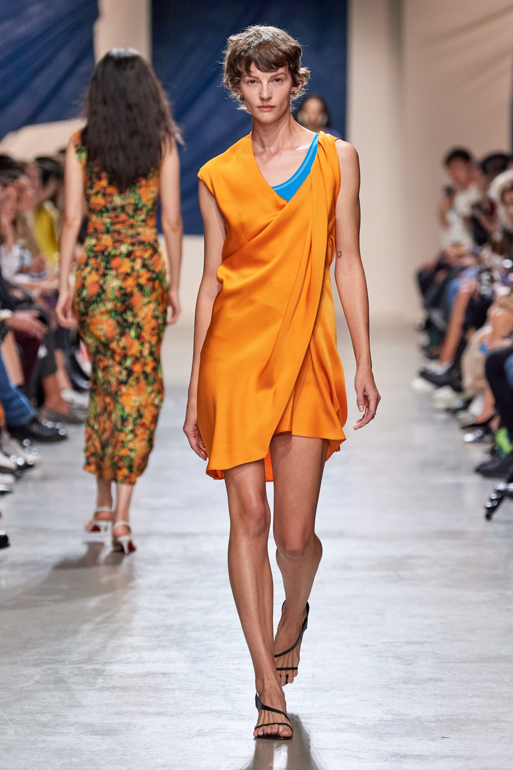 orange silk sleeveless dress