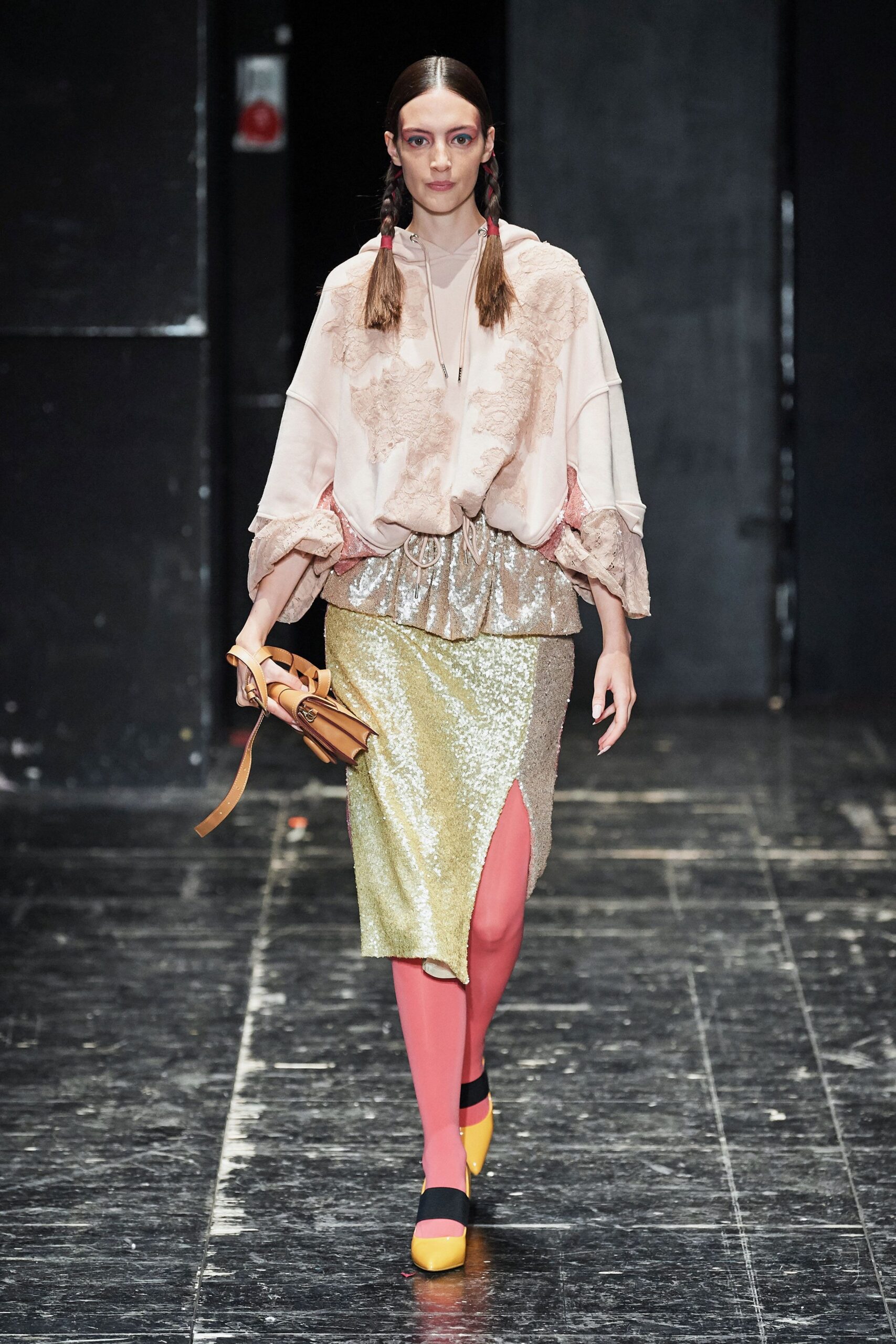 pink silk long-sleeve collared relaxed ruffled top