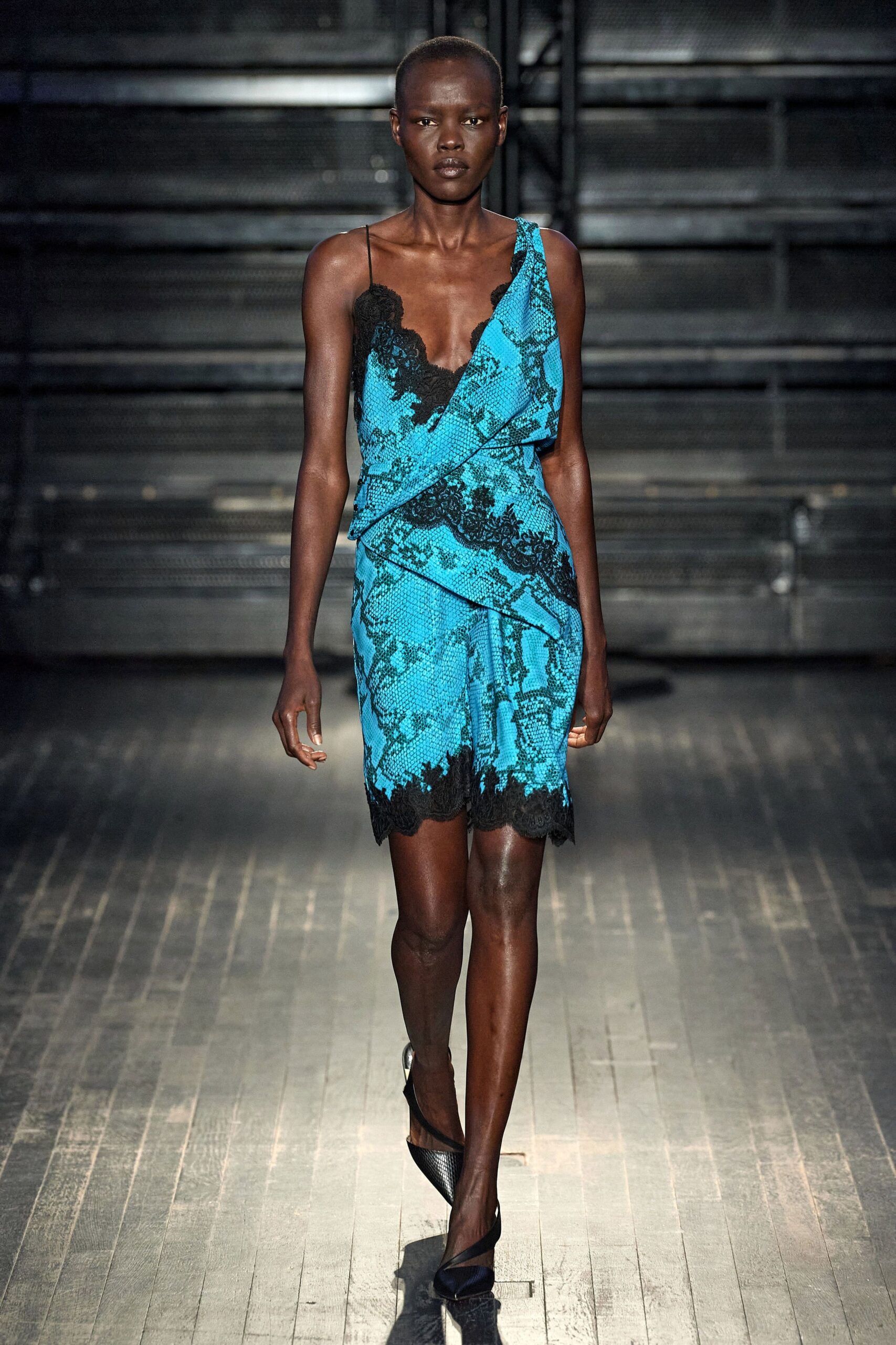 blue silk sleeveless dress