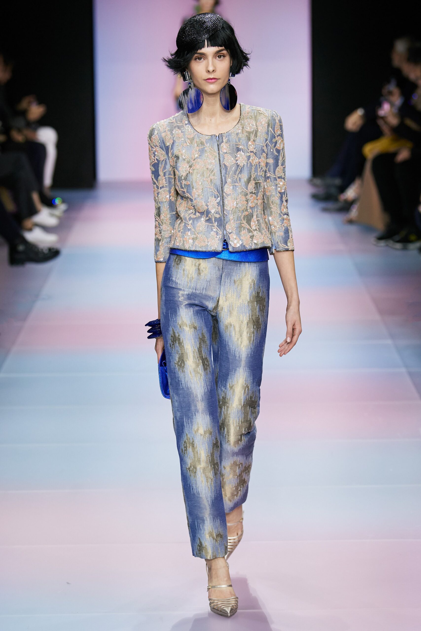 blue embroidered silk jacket and pants