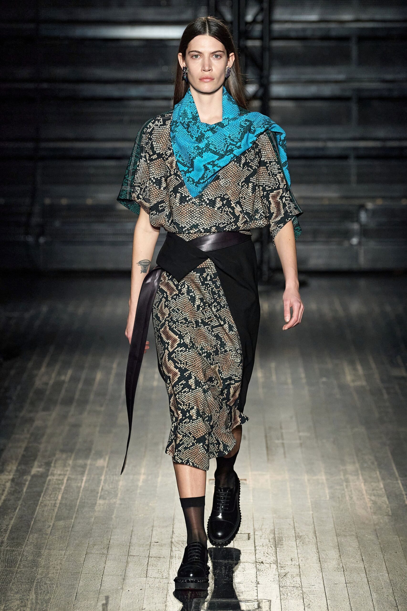 blue silk relaxed draped scarf