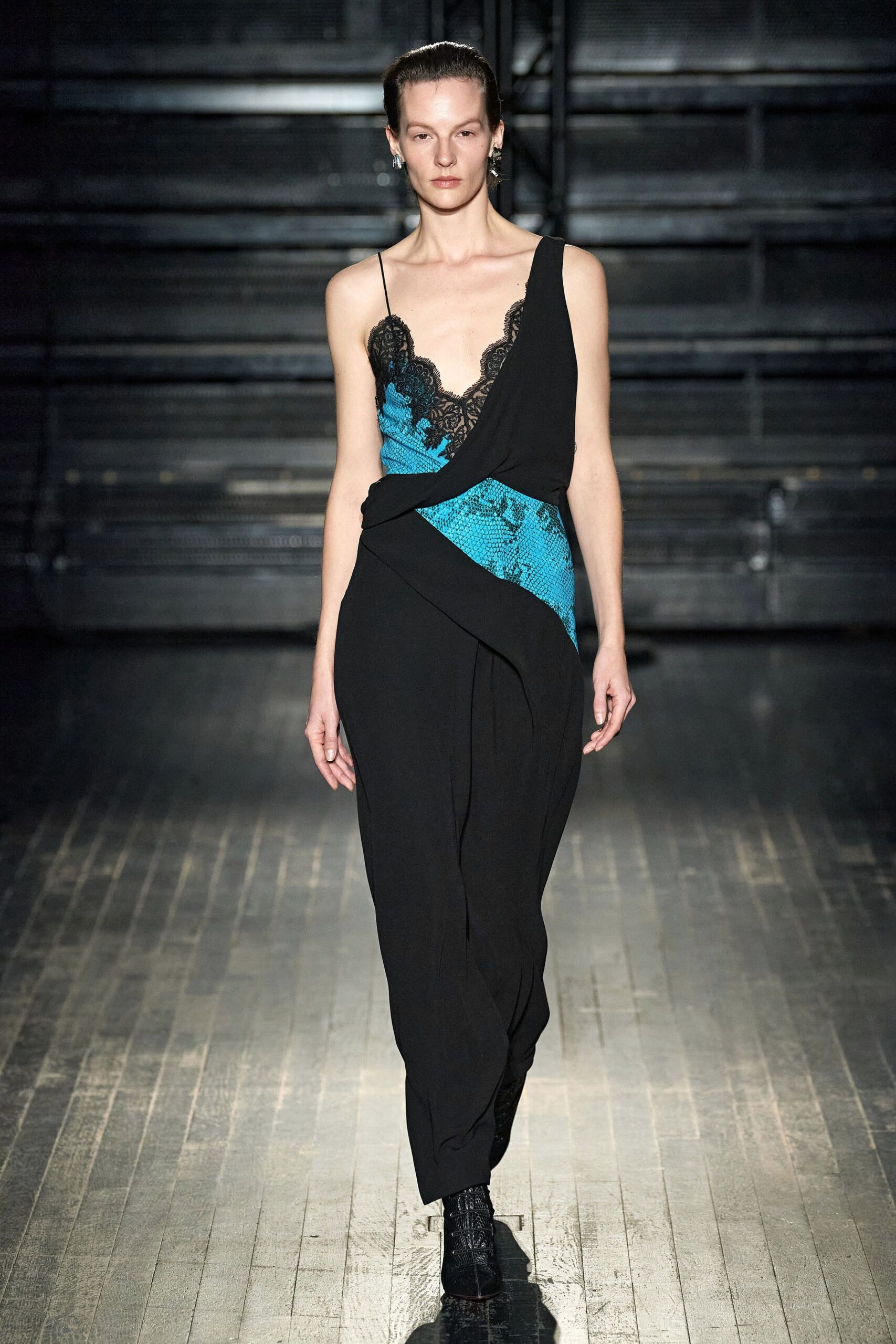 black and blue asymmetric dress