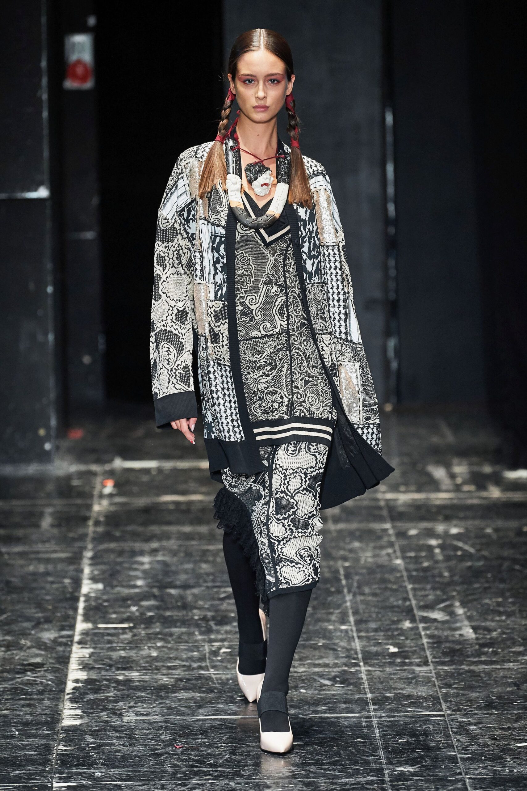 black cotton long-sleeve oversized layered coat