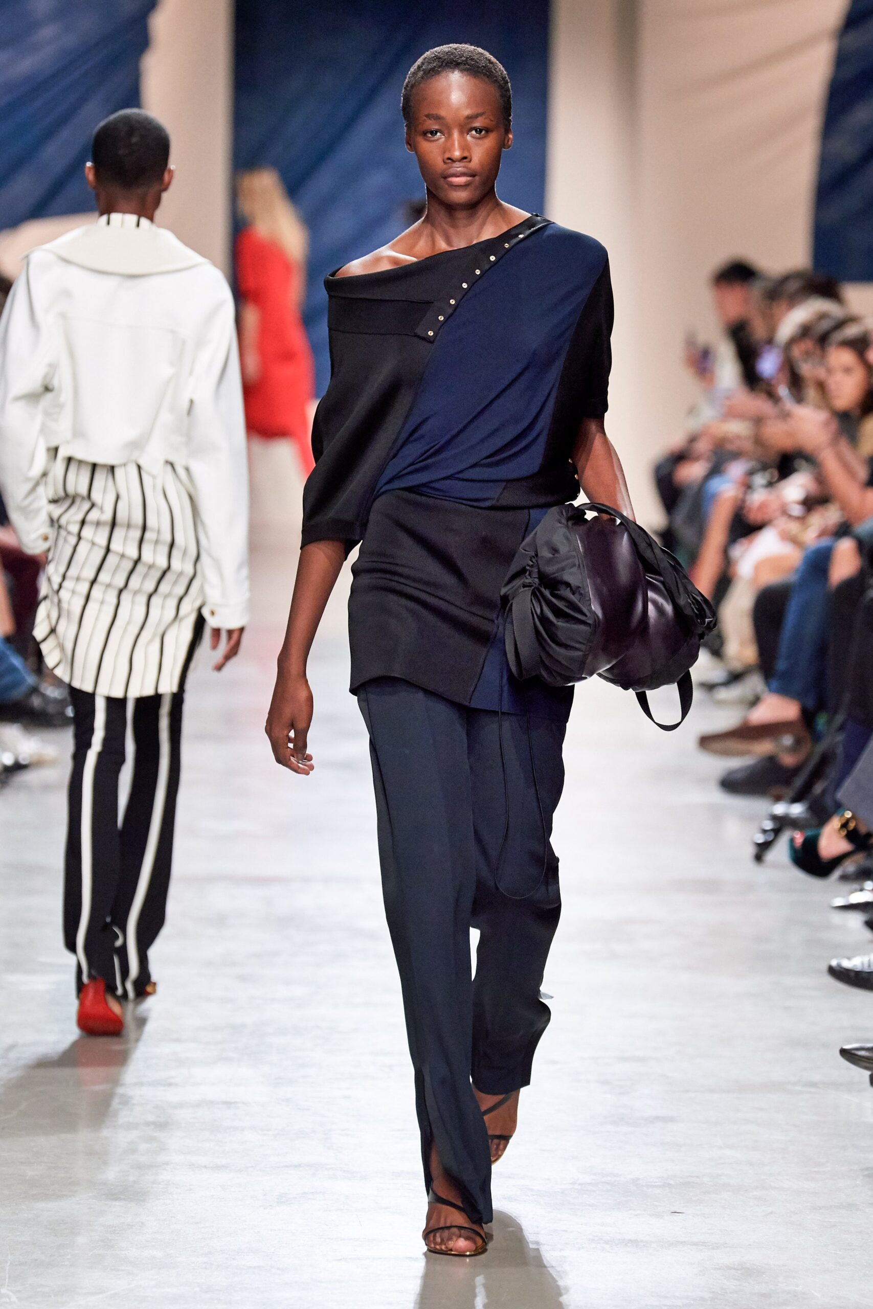black cotton off-shoulder long-sleeve fitted buttoned top