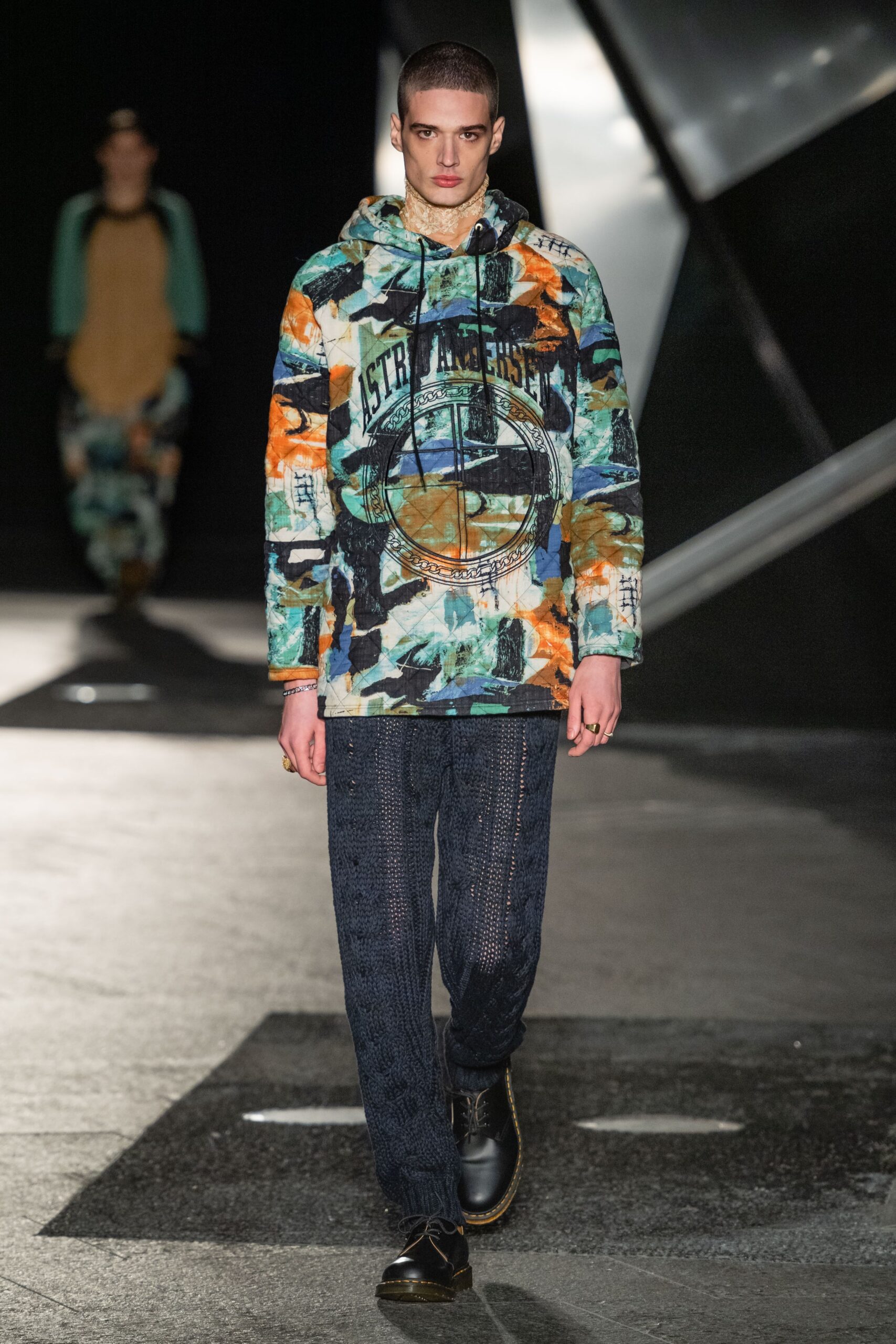 multi cotton long-sleeve hooded relaxed printed hoodie
