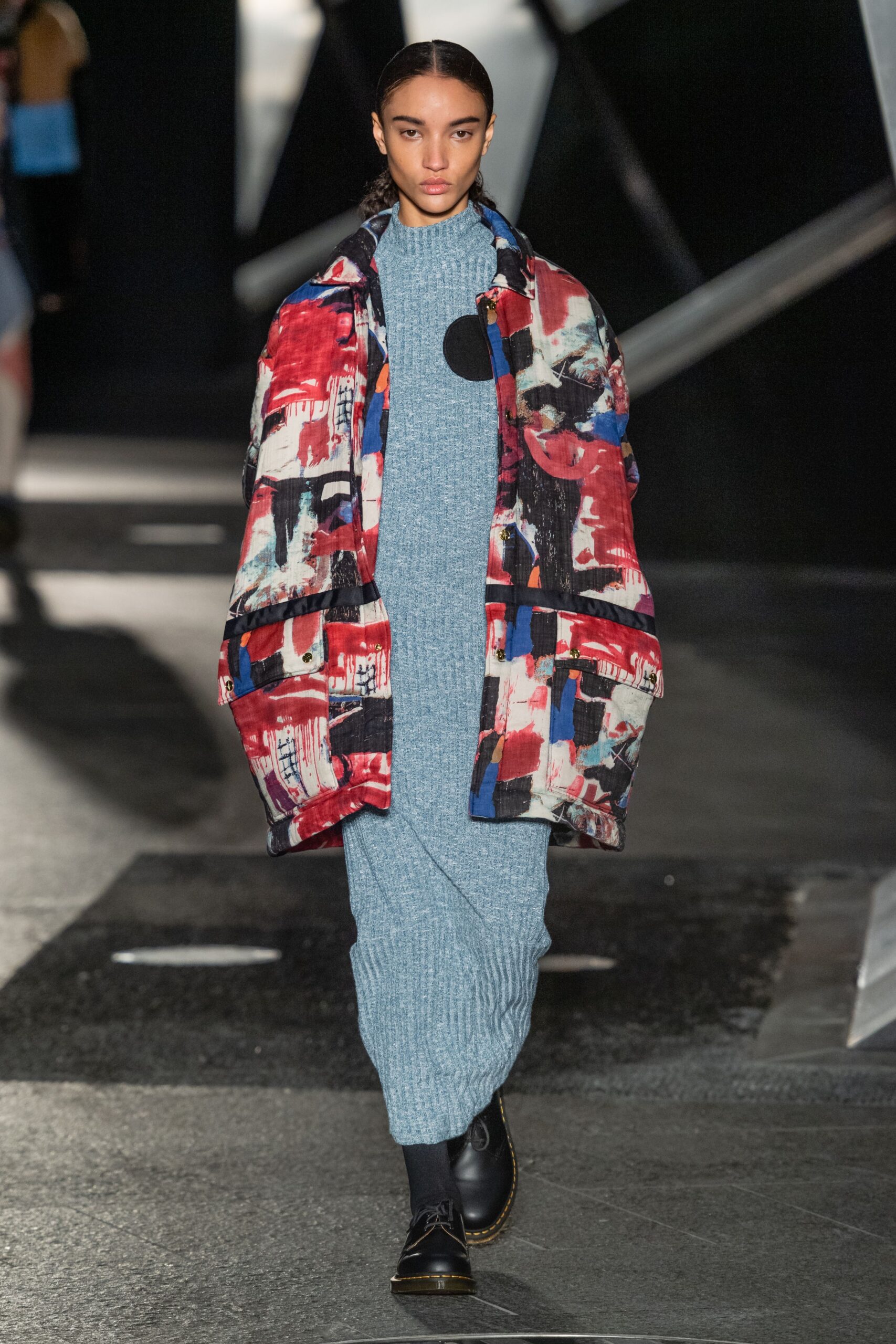 red cotton oversized color-blocked coat